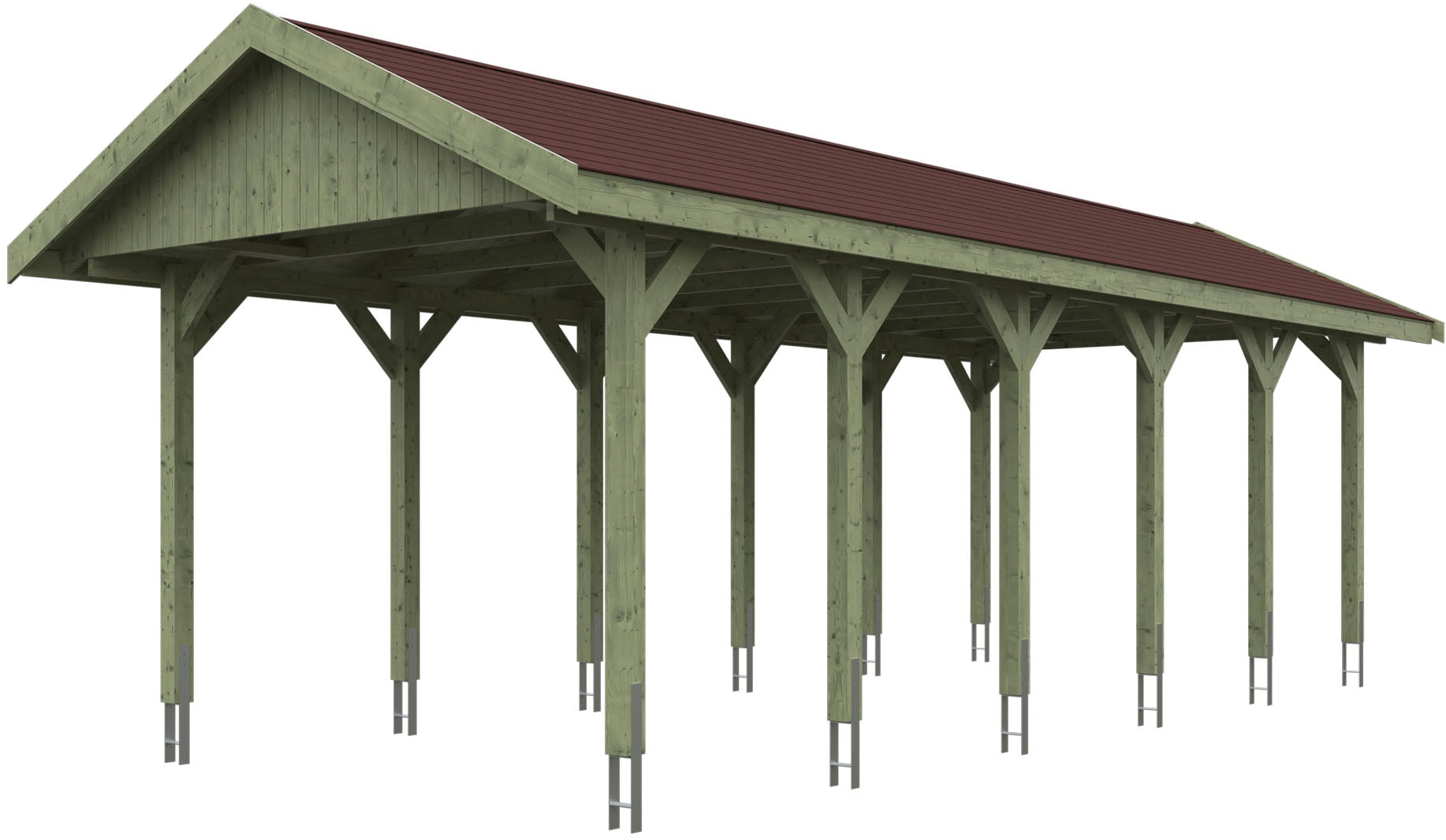 Skanholz "Wallgau" Massivholz 291 cm Grün mit roten Dachschindeln