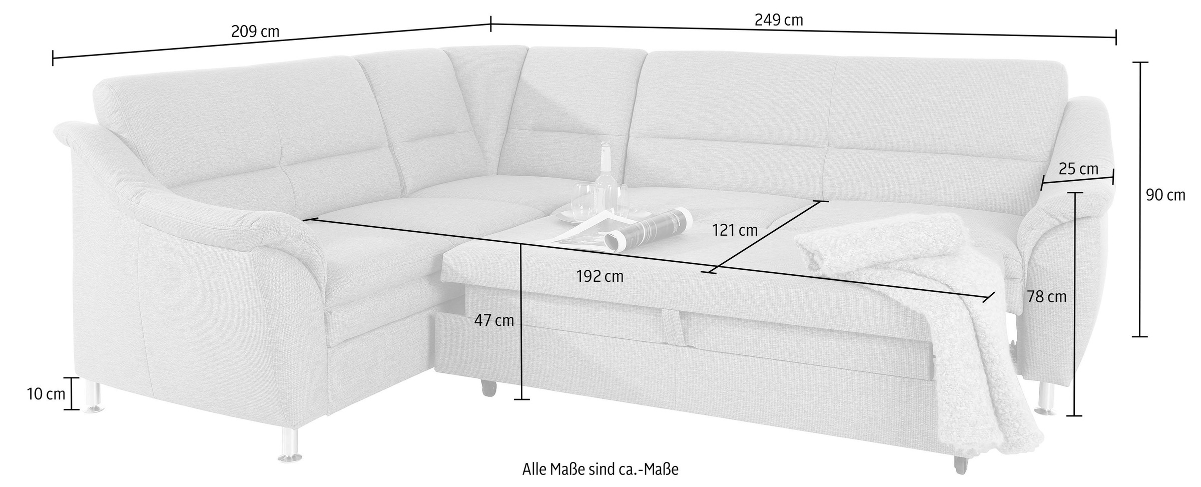 Places of Style Ecksofa »Cardoso L-Form«, Federkern, wahlweise mit Bett, Schubkasten, teilweise Relaxfunktion