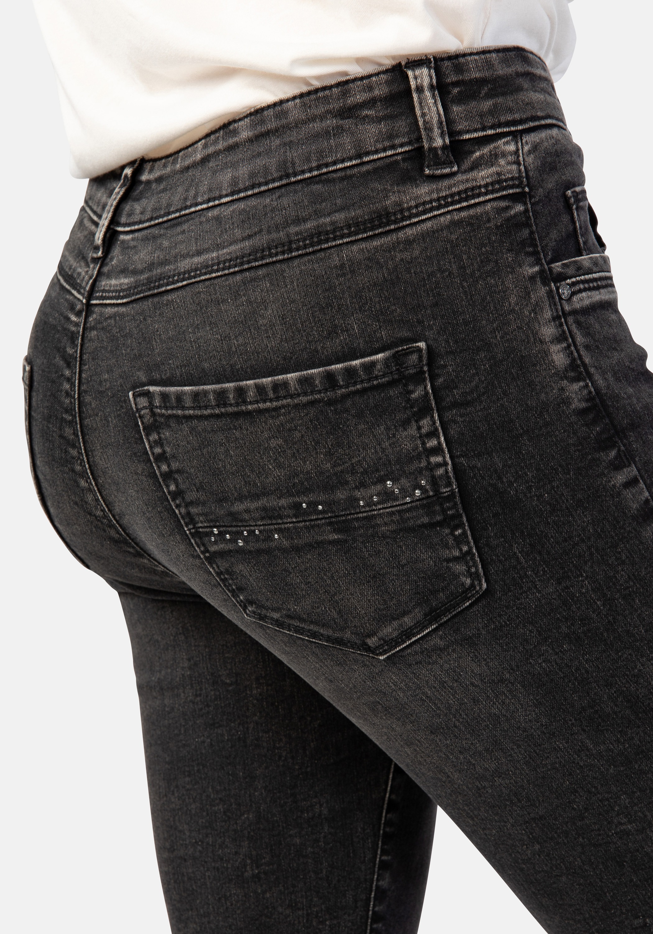 5-Pocket-Jeans STOOKER WOMEN "Rio Fexxi Move Strass Skinny Fit Jeans", Damen, Gr. 42, Länge 28, schwarz (schwarz vintage), Denim/Jeans, 83% Baumwolle, 16% Polyester, 1% Elasthan, skinny fit lang, Jeans 5-Pocket-Jeans, Skinny Fit Casual Clean Wash Denim Je 2