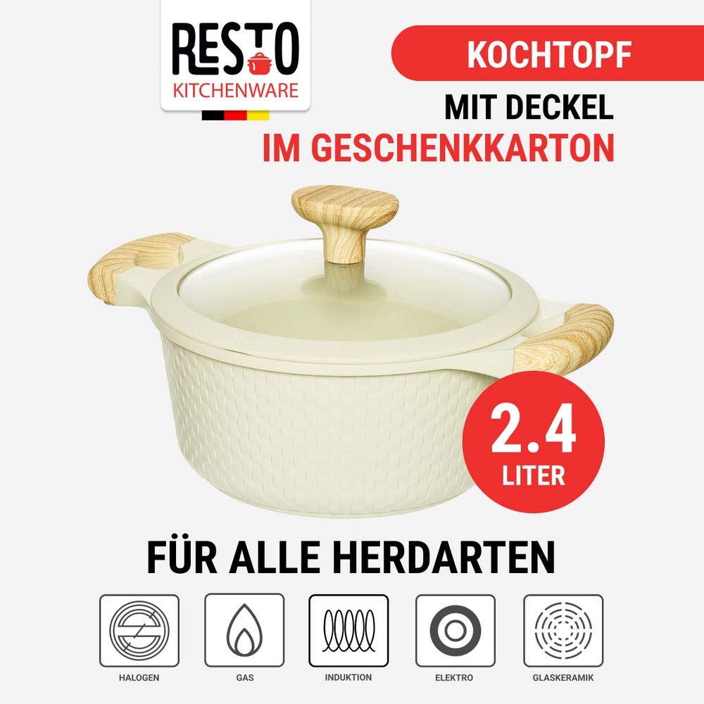 RESTO Kitchenware Bratentopf »Ran, Kochtopf antihaftbeschichtet und spülmaschinenfest«, Aluminiumguss, (2 tlg.), Geeignet für alle Herdarten, auch Induktion, im Geschenkkarton