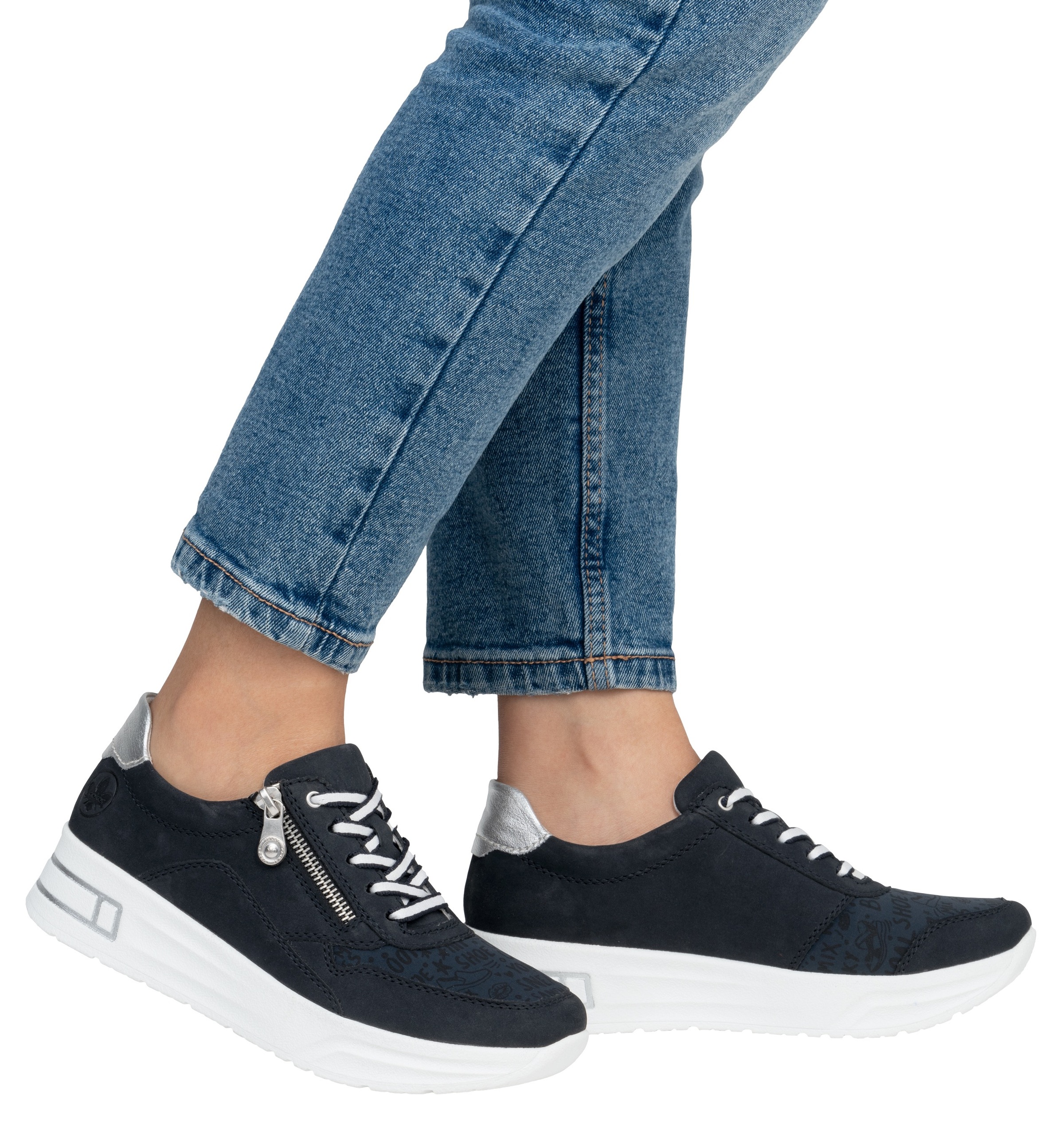 Plateausneaker RIEKER, Damen, Gr. 41, silber (nachtblau, silberfarben), Lederimitat, Schuhe Plateausneaker, Schnürschuh, Halbschuh, Freizeitschuh mit Soft-Einlage 3