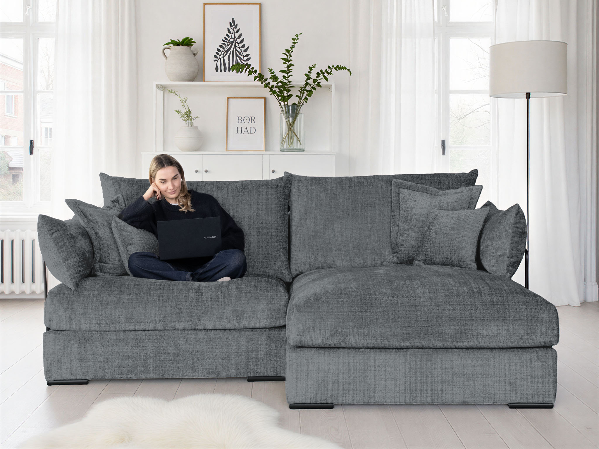 Home affaire Ecksofa "Casa XL L-Form, B: 190 cm" 4 Zierkissen, Mega-Sofa, in Cord oder Chenille-Struktur, Federkern