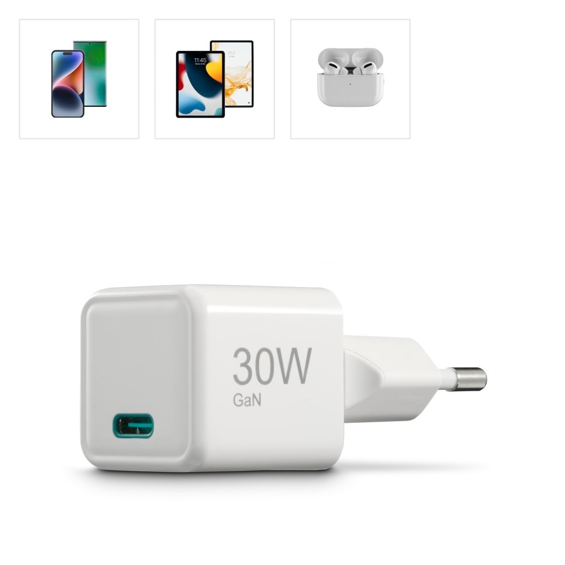 Hama Schnelllade-Gerät »Schnellladegerät (USB-C, PD/QC, extraklein 3,1 x 2,85 x 2,85 cm, 30 W)«, (1 St.)
