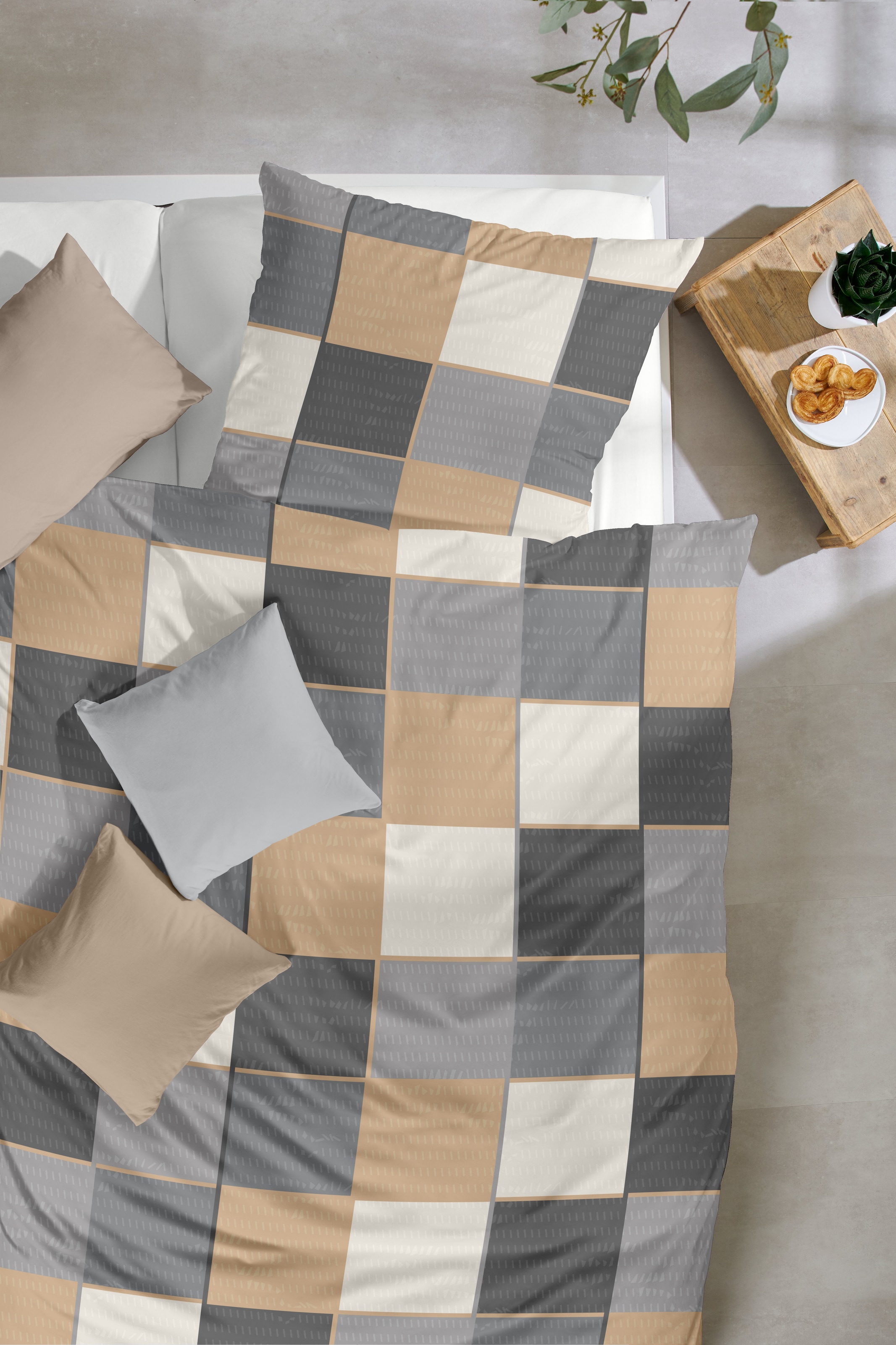 Primera Bettwäsche »Feinbiber-Bettwäsche Tile« 2 Stk. tlg. mit klasschischem Kachelmuster