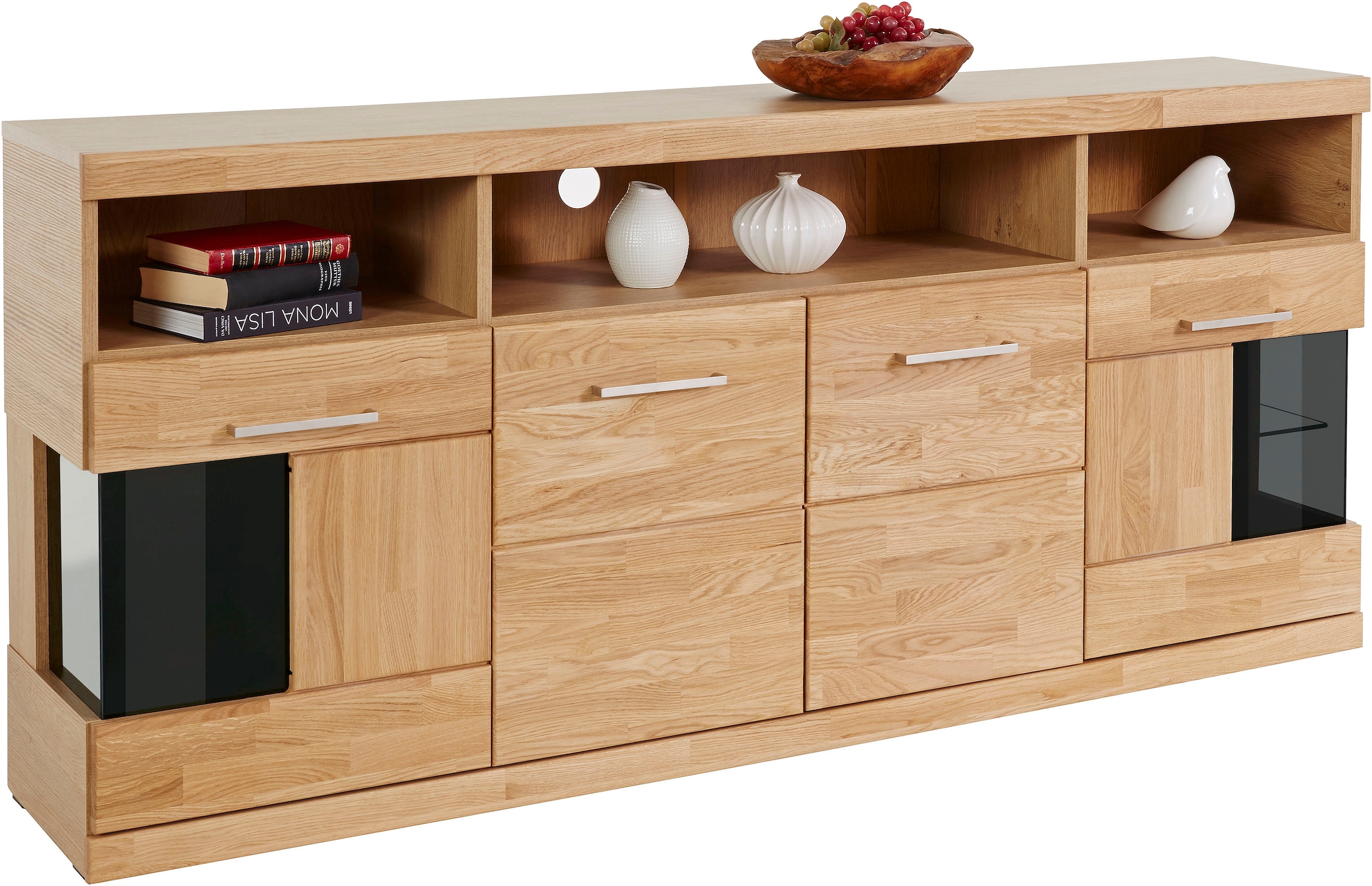 Home affaire Sideboard "Ribe,180cm breit,Fronten Masivholz,9 Fächer,4 Türen günstig online kaufen