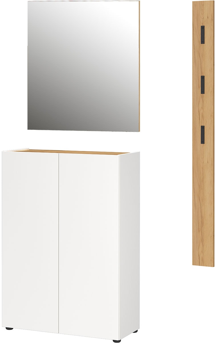 Garderoben-Set GERMANIA, B:104cm H:200cm T:33cm, weiß, Glas, Spanplatte, Flur, Kastenmöbel-Sets, "GW-Alviano", mit eckigem Spiegel, optional mit