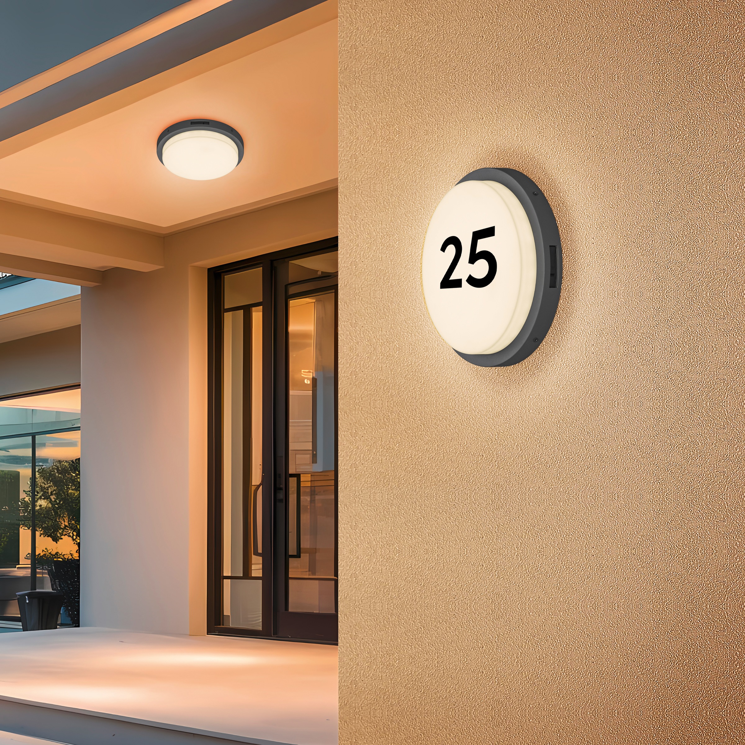TRIO Leuchten LED Außen-Wandleuchte »BERMEJO, Hausnummer Leuchte mit Bewegungsmelder IP54 Fassadenleuchte«, 1 flammig, Leuchtmittel LED-Board | LED fest integriert, CCT Lichtfarbe einstellbar 2300-4000K, 1450 Lumen 14W Ø 30cm