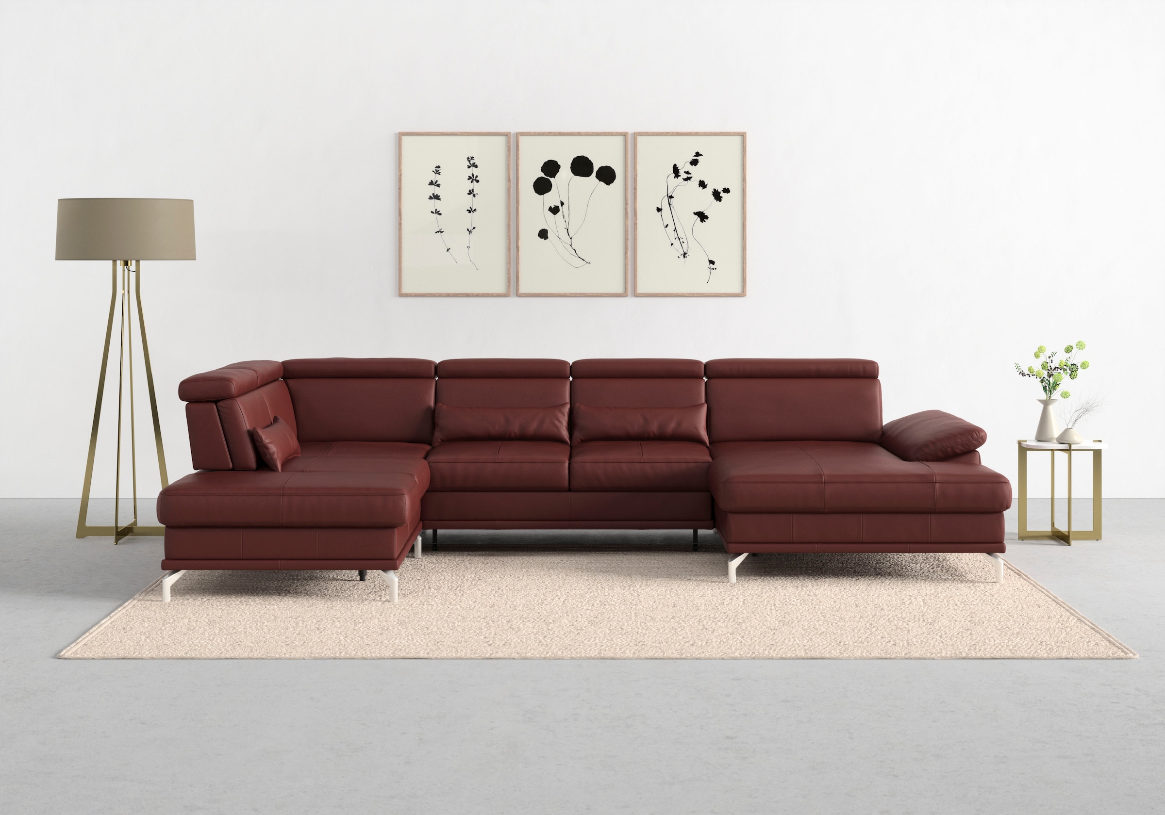 sit&more Wohnlandschaft "Cabrio U-Form, B: 359 cm, mit Sitztiefen-, Arm- & Kopfteilverstellung" 3 Nierenkissen, Federkern, optional Schlaffunktion und Stauraum
