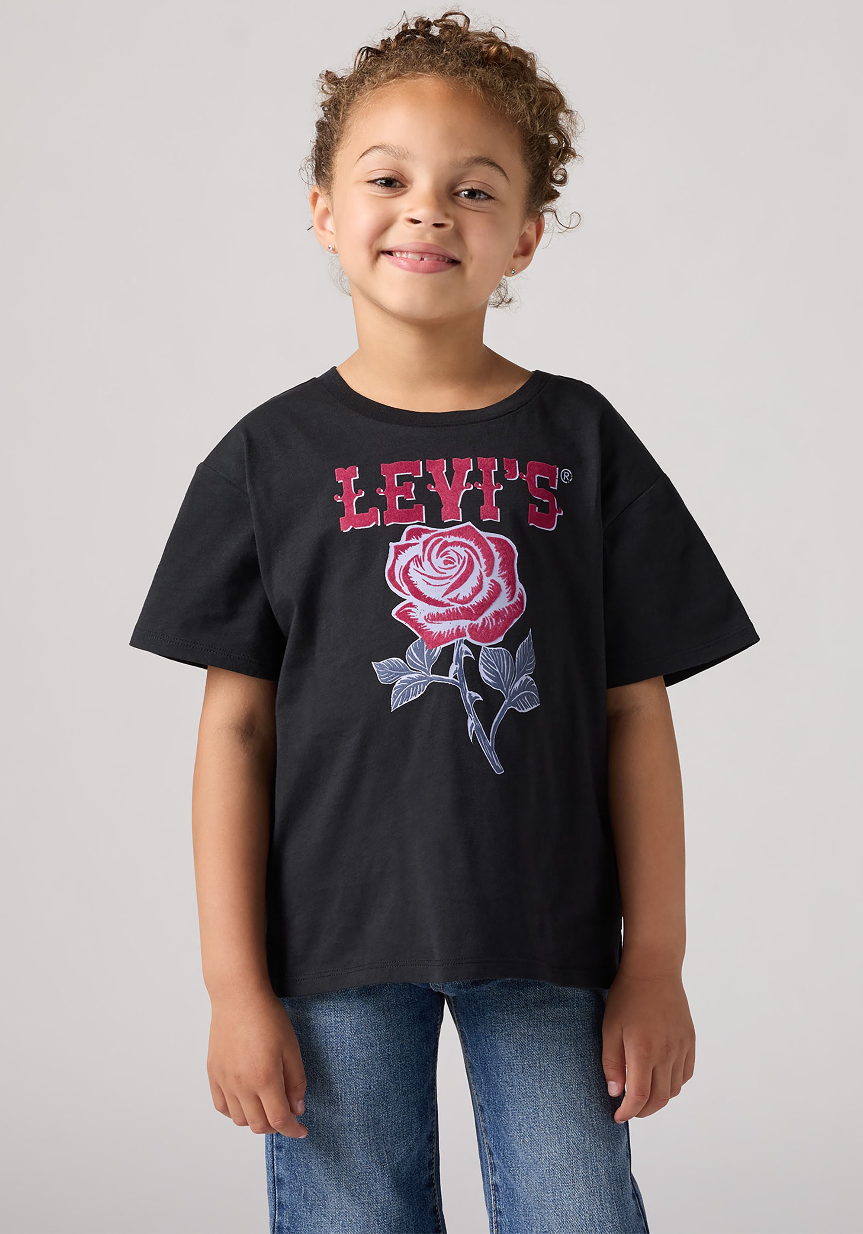 Thumbnail - Levis Kids T-Shirt "LVG OVERSIZED WESTERN ROSES TEE" mit großem Print "Rose", for Girls