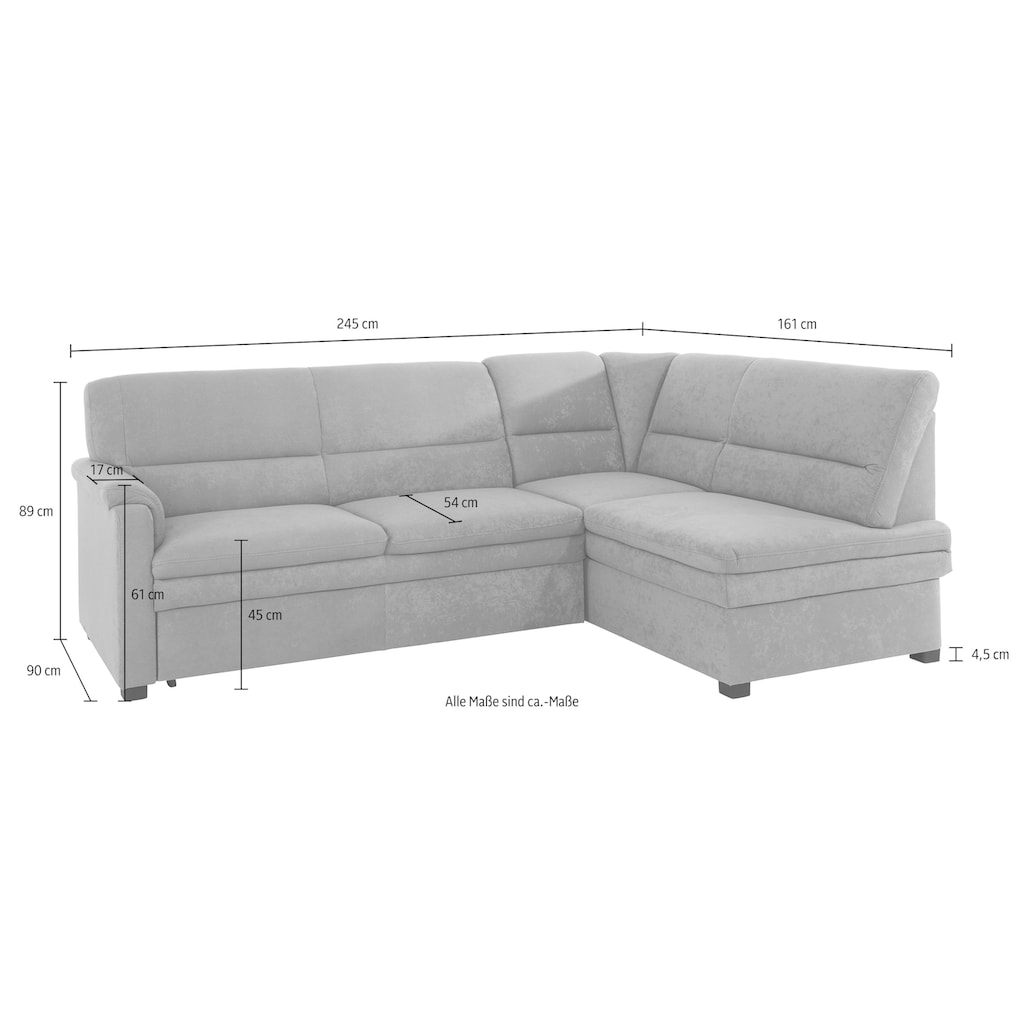 sit&more Ecksofa »Pisa L-Form«, mit Federkern, wahlweise mit Bettfunktion