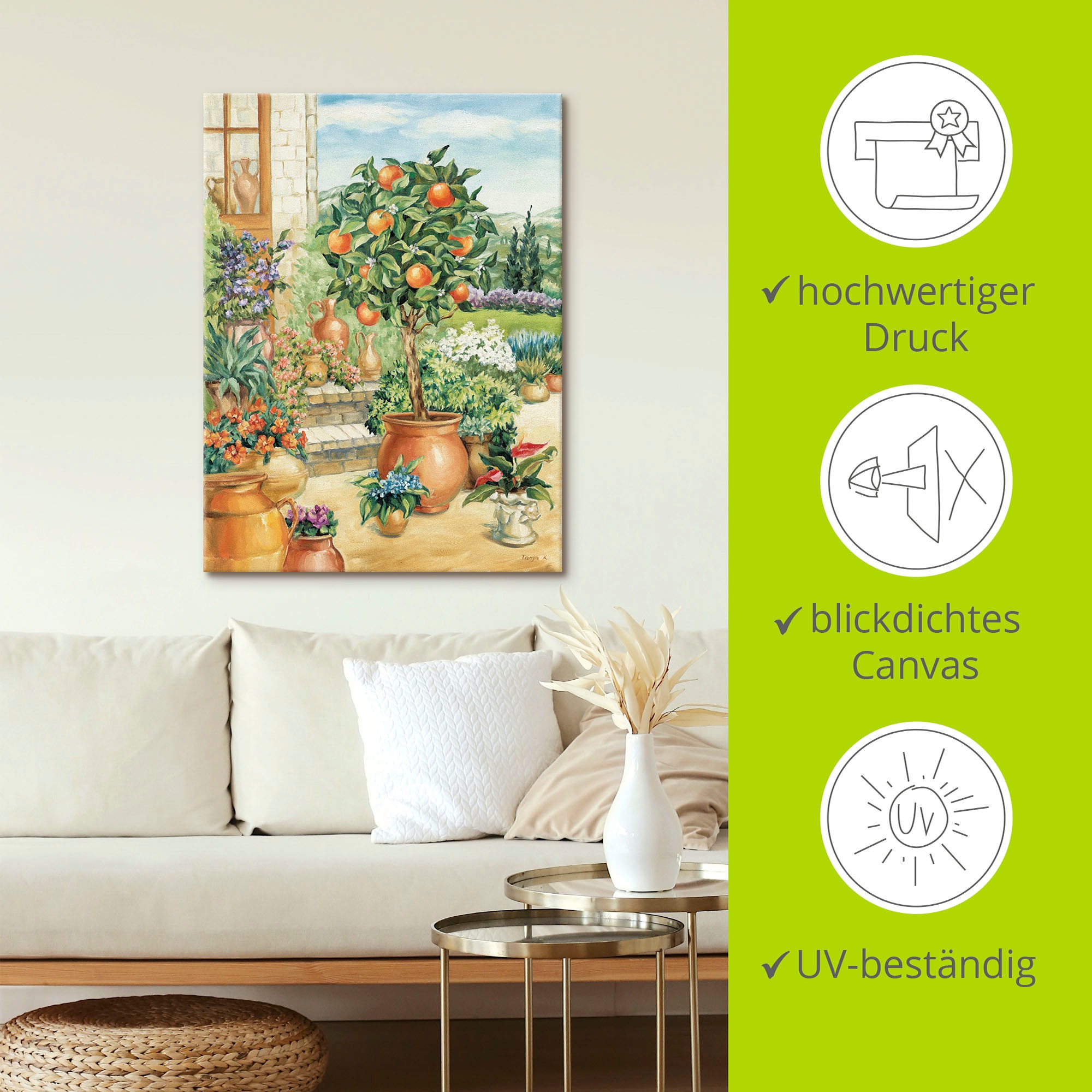 Wandbild ARTLAND "Orangenbaum im Garten", grün (farbe bild(er): grün), B:30cm H:40cm, Bilder, als Alubild, Leinwandbild in verschied. Größen 6