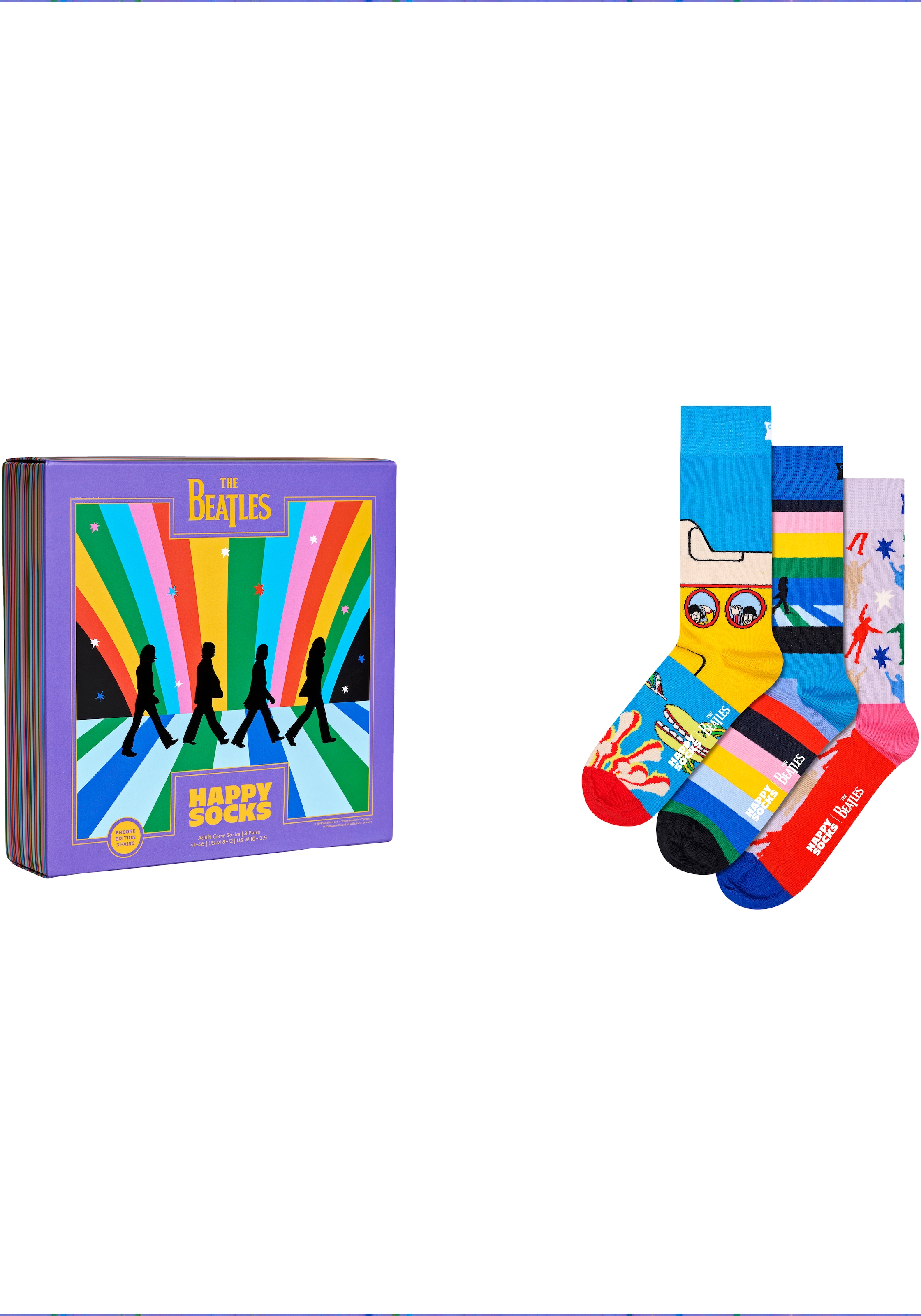 Happy Socks Langsocken, (Box, 3er-Pack), mit bunten Beatles-Motiven