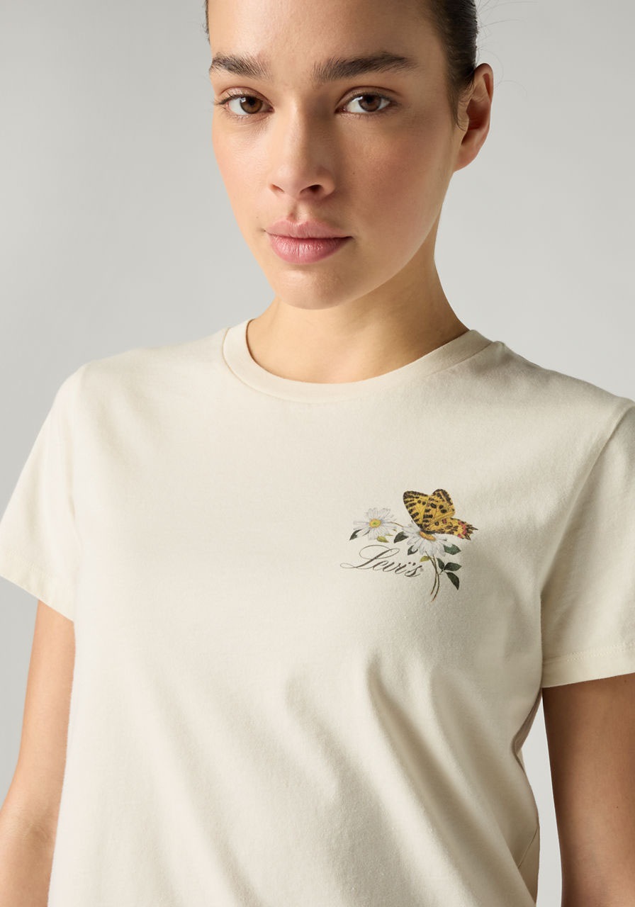 T-Shirt LEVI'S "THE PERFECT TEE", Damen, Gr. L (40), lse_butterfly on daisy egret, Single Jersey, Obermaterial: 100% Baumwolle, normal, Rundhals, abgesteppt, Shirts T-Shirt, mit Batwing-Logoprint 4