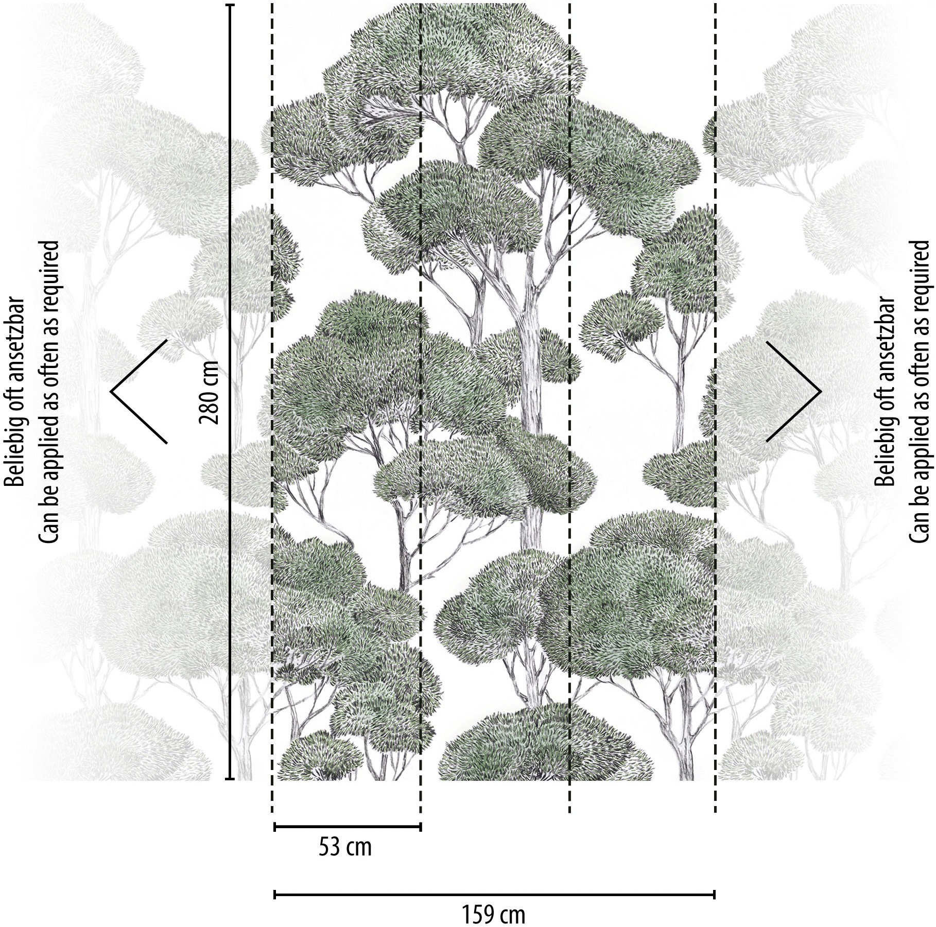 living walls Vliestapete »Vibes & Styles Silvanor – Forest Sketch Fototapete« Comic leicht strukturiert Stilisierte Baumlandschaft mit feinen Linien und ruhiger Tiefenwirkung