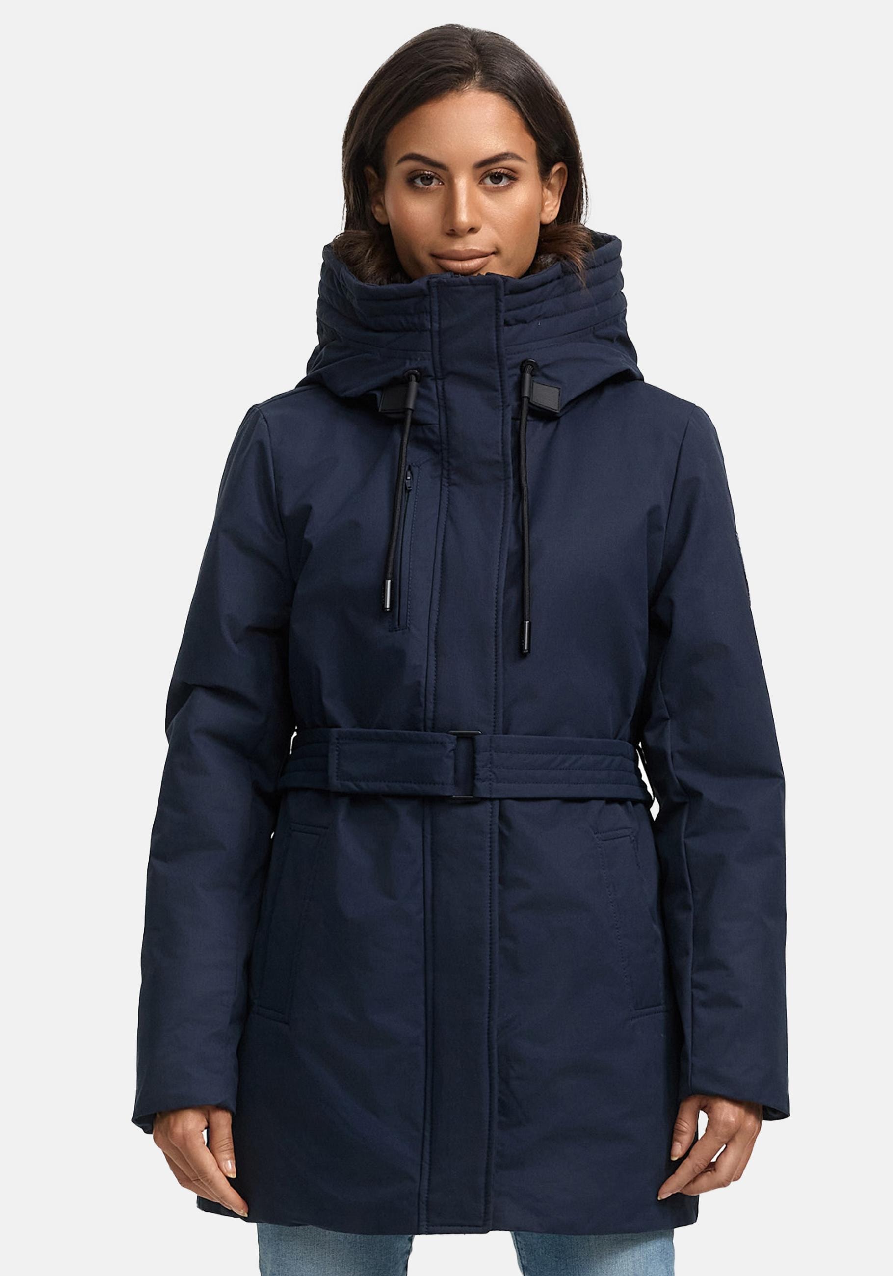 Navahoo Winterjacke »Eishauch 14«, mit Kapuze, Damen Winterparka mit Taillengürtel und Fleece-Kragen