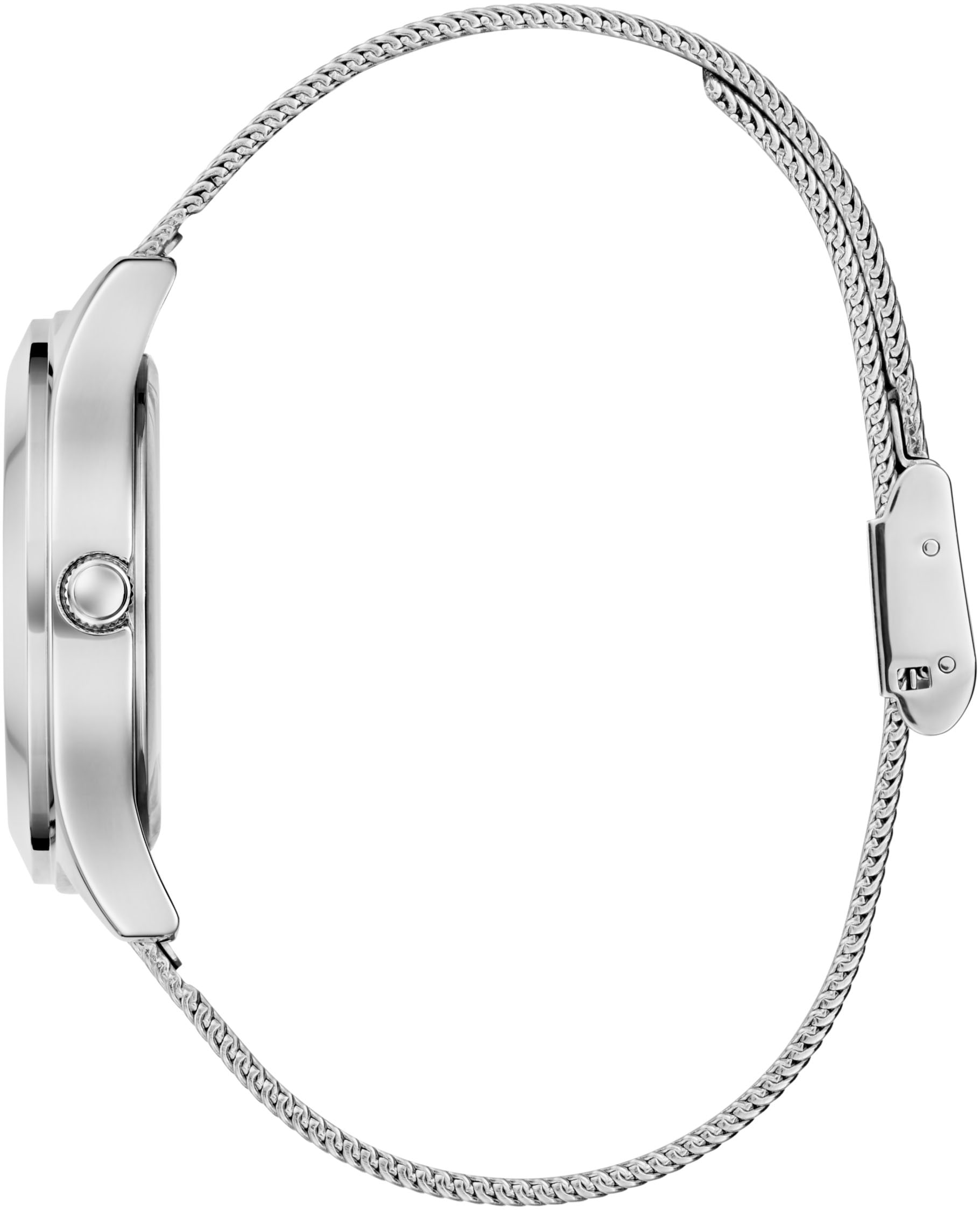 Guess Quarzuhr »GLITZ PLAQUE«, Armbanduhr, Damenuhr, Edelstahlarmband, Mineralglas, analog