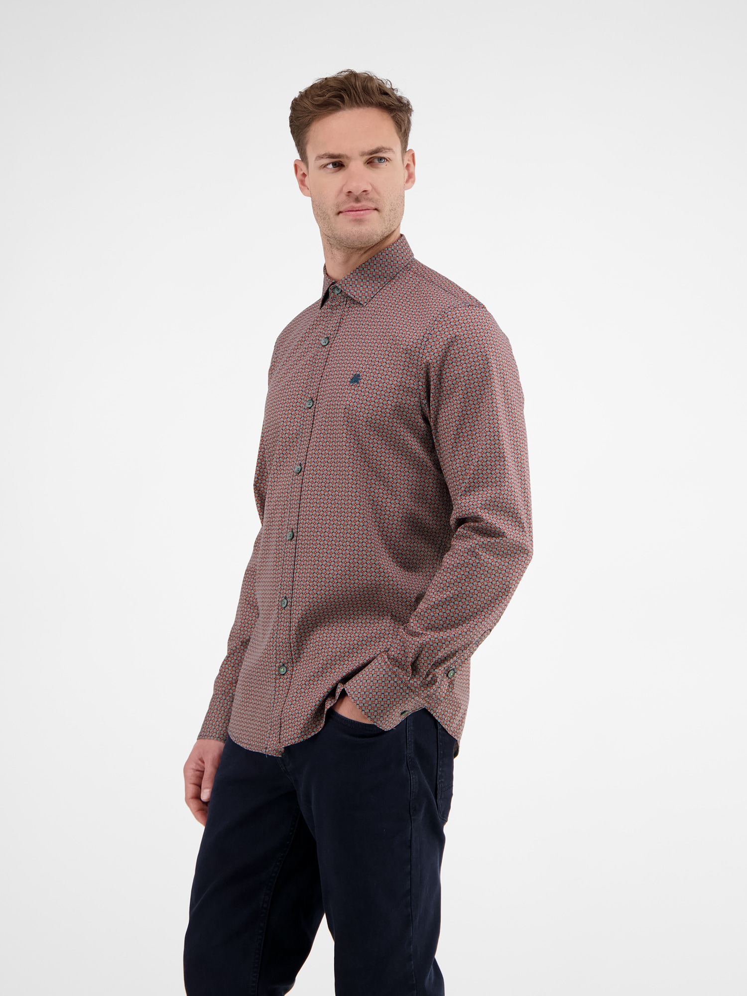 LERROS Langarmhemd »LERROS Poplinhemd mit Stretchanteil, minimal gemustert«