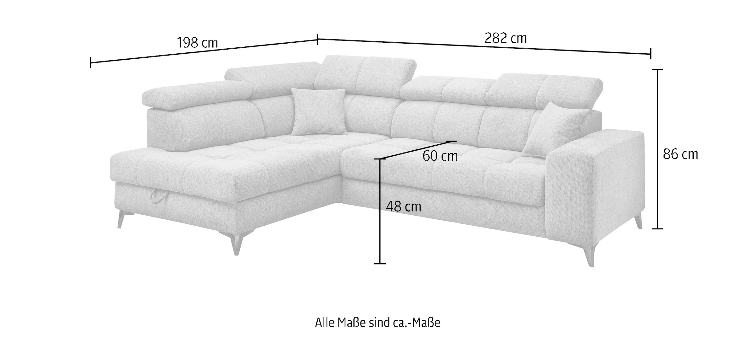 ED EXCITING DESIGN Ecksofa »Sydney L-Form mit Bettfunktion, Bettkasten, Kopfteilverstellung«, motorischer Sitztiefenverstellung, USB-Port & 2 Zierkissen