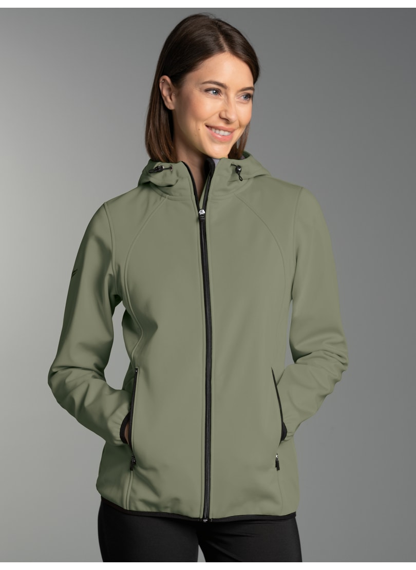 Trigema Softshelljacke "TRIGEMA Taillierte Softshell–Kapuzenjacke" 1 Stk. tlg.