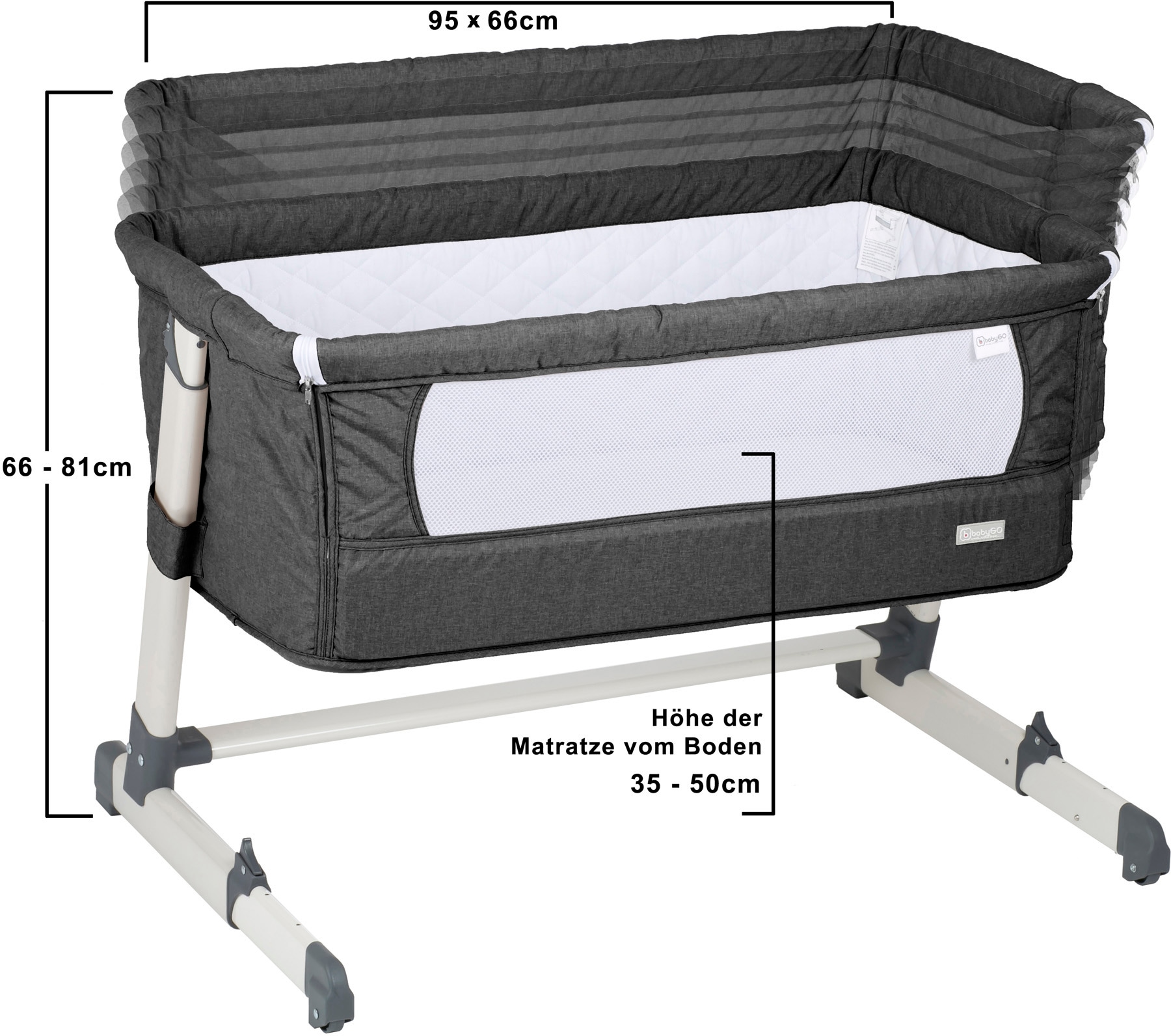 BabyGo Beistellbett »Together, dark grey«, faltbar