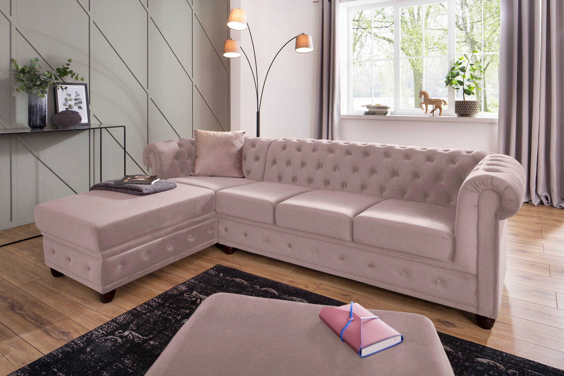 Home affaire Chesterfield-Sofa »New Castle L-Form«, hochwertige Knopfheftung in Chesterfield-Design, B/T/H: 255(171/72)