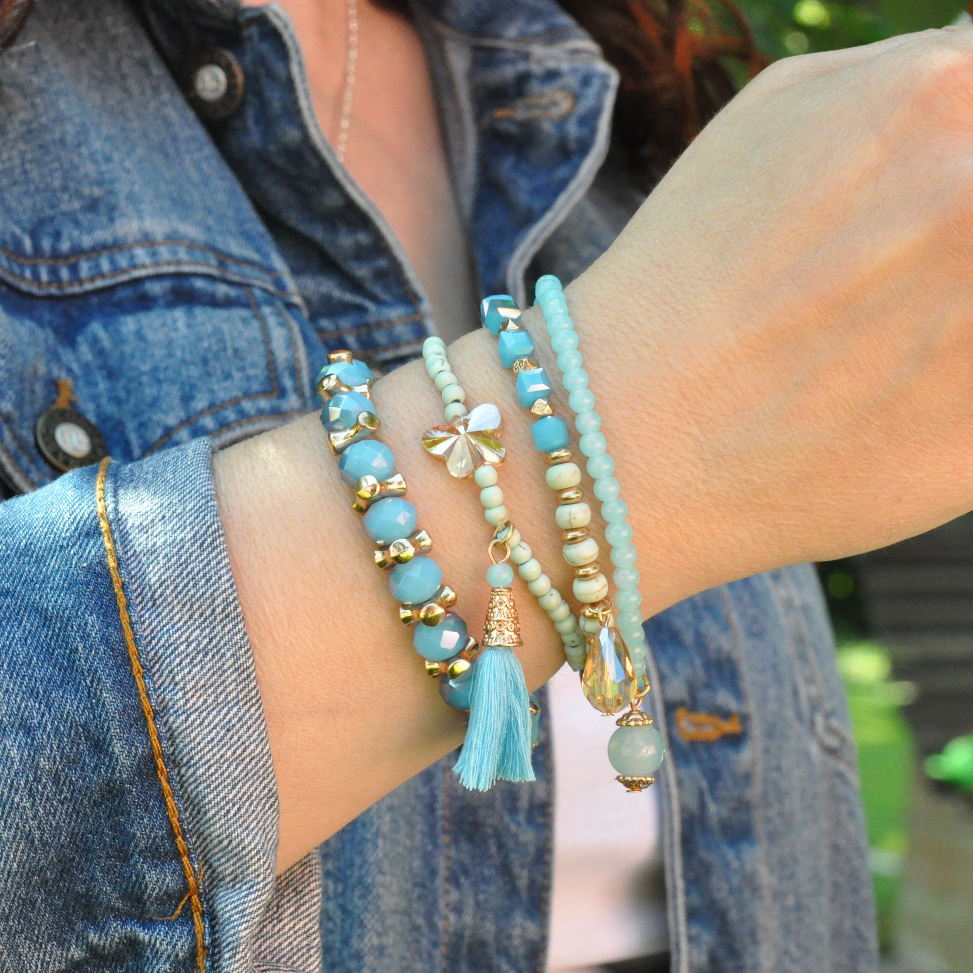 Steuer Armband »Metall vergoldet Glasstein türkis«