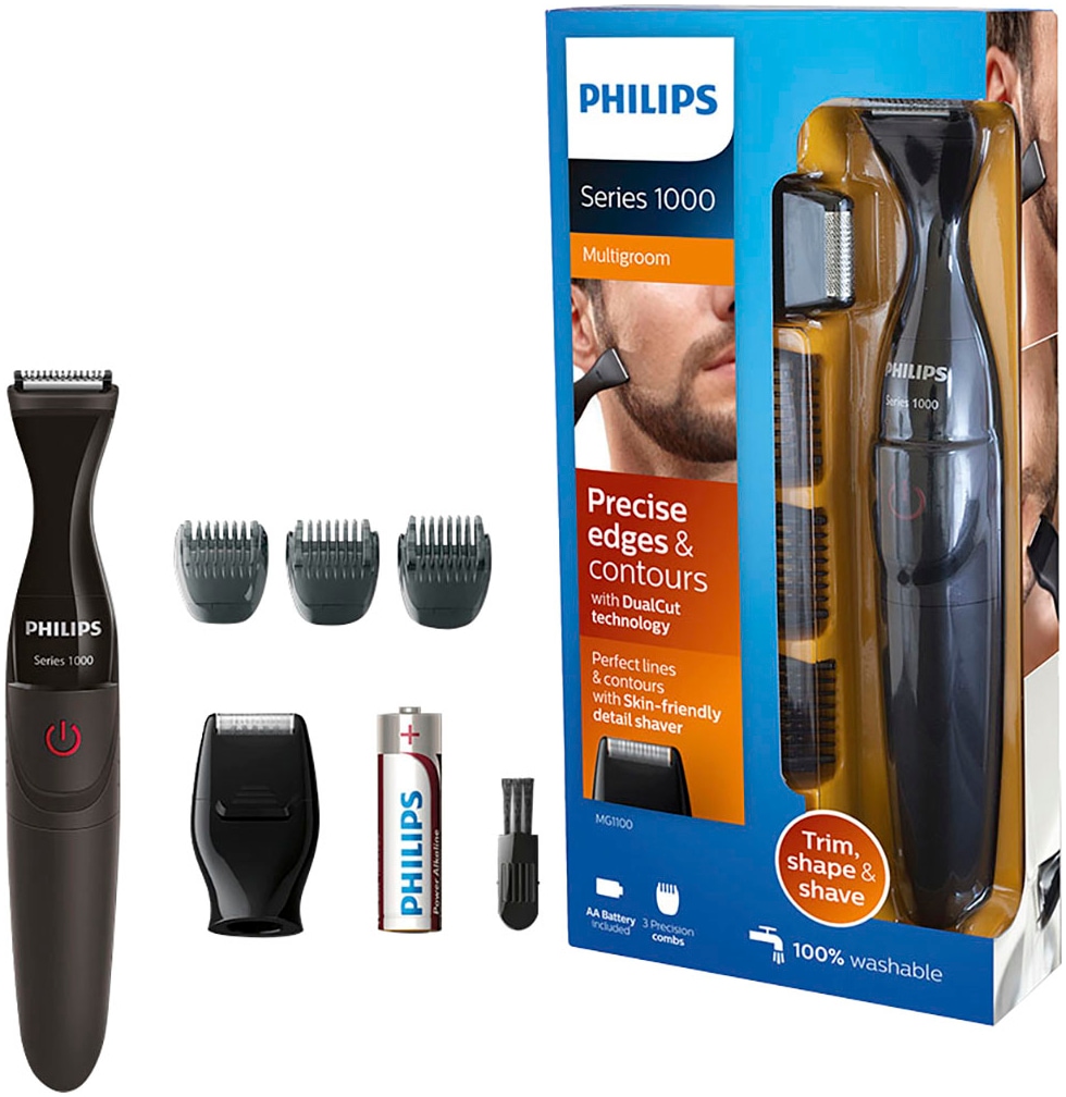 PHILIPS Multifunktionstrimmer "Series 1000 MG1100/16", rot, B:10cm H:20,3cm T:3,6cm, Haarschneider, abwaschbar, mit DualCut-Präzisionstrimmer und 3