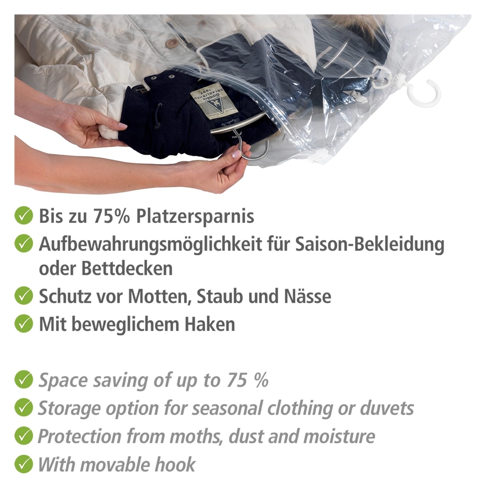WENKO Kleidersack »Vakuum Größe L«, (Set, 2 St.), Vakuumbeutel für Kleidung, platzsparend im Kleiderschrank