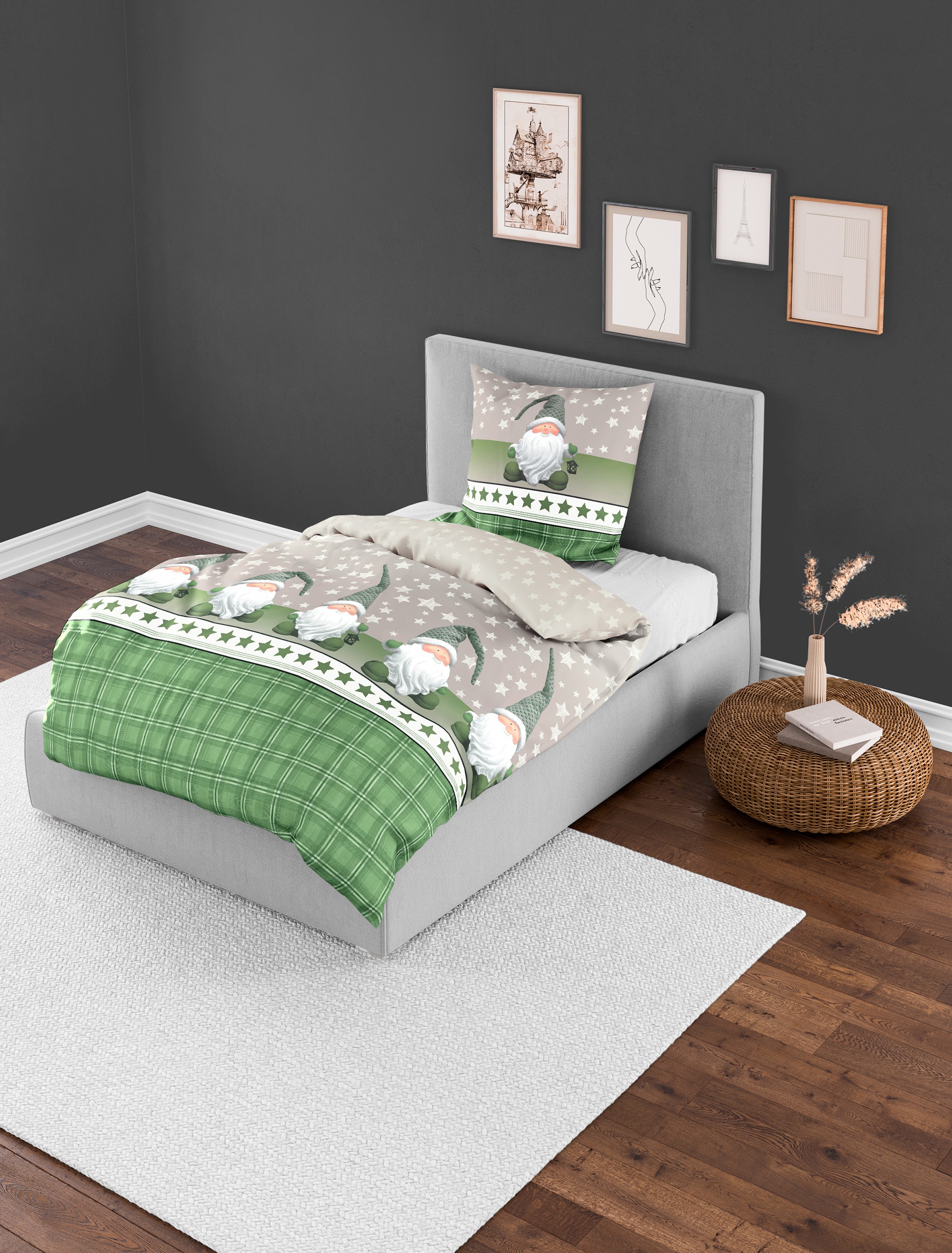 BIERBAUM Bettwäsche »Wichtel«, 100 % Baumwolle, Biber, unterschiedliche Weihnachts-Designs