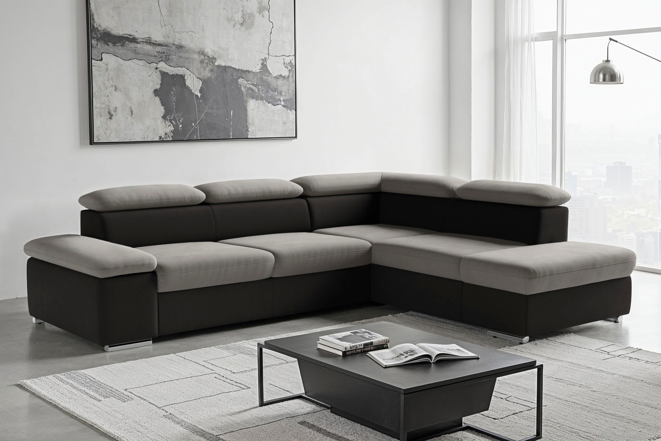 Ecksofa SIT & MORE, B:272cm H:73cm T:226cm, schwarz, 100% Polyester;Luxus-Kunstleder/Struktur (88% Polyester, 12% Polyamid), Wohnzimmer, Sofas,