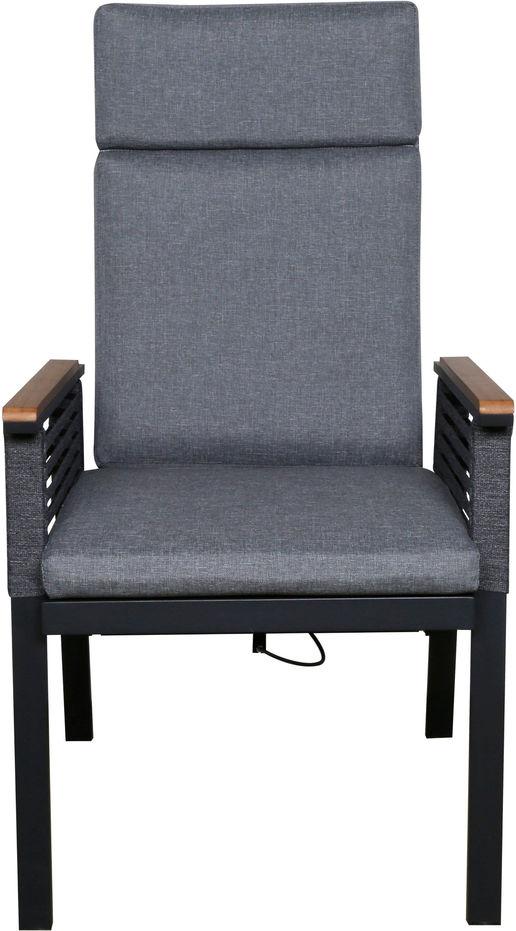 KONIFERA Garten-Essgruppe »Edessa Komfort«, (Set, 17 tlg., 8x Stuhl mit Rückenverstellung, 1x Tisch 220x97x74 cm, inkl. Auflagen), Tischplatte aus Alu-Lamellen,Armlehne mit Seilgeflecht&Noonwood-Latten