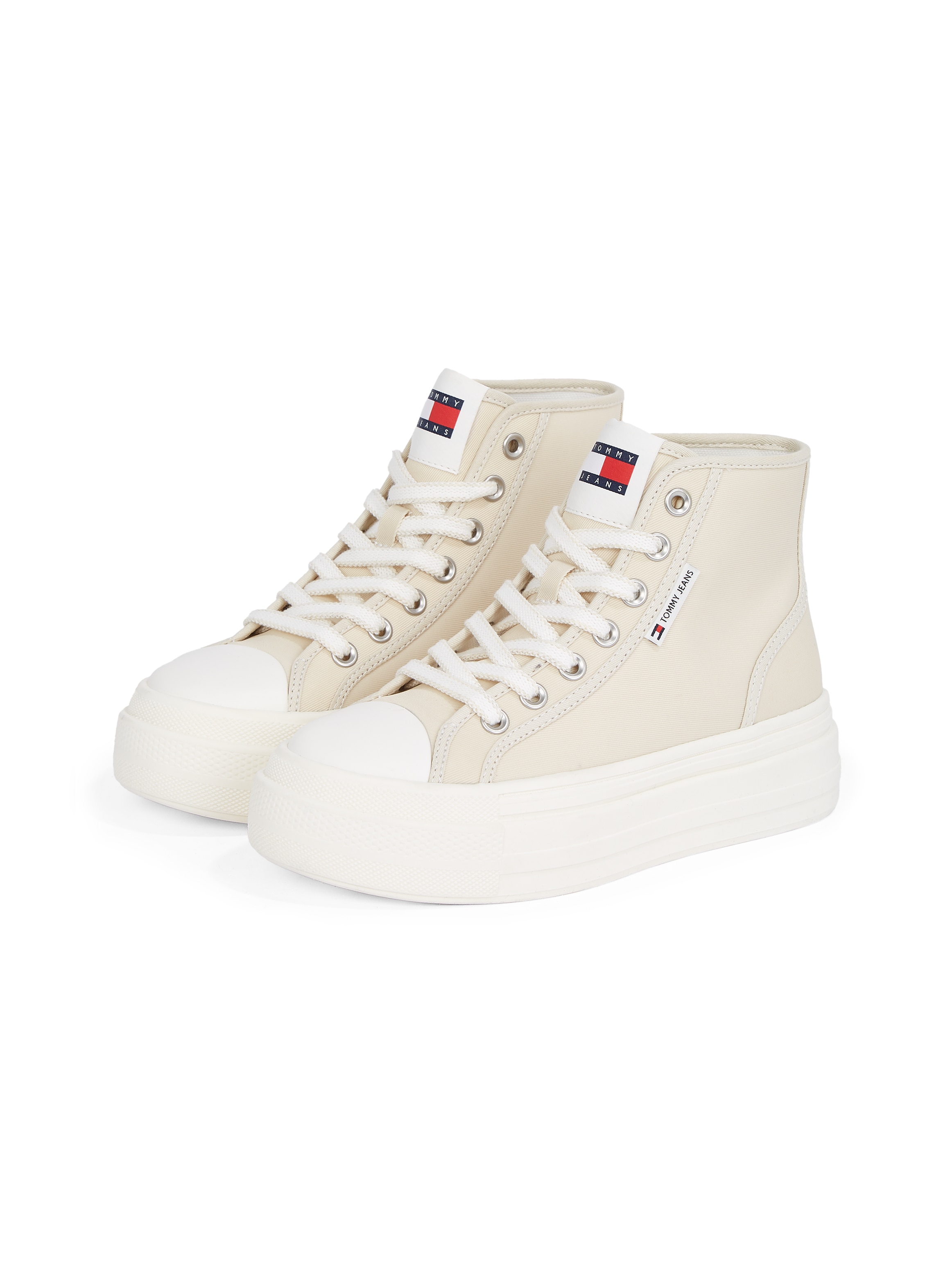 Tommy Jeans Plateausneaker »TJW FOXING FLATFORM SNEAKER HIGH«, Freizeitschuh, Schnürboots, High Top-Sneaker mit Kontrastnähten