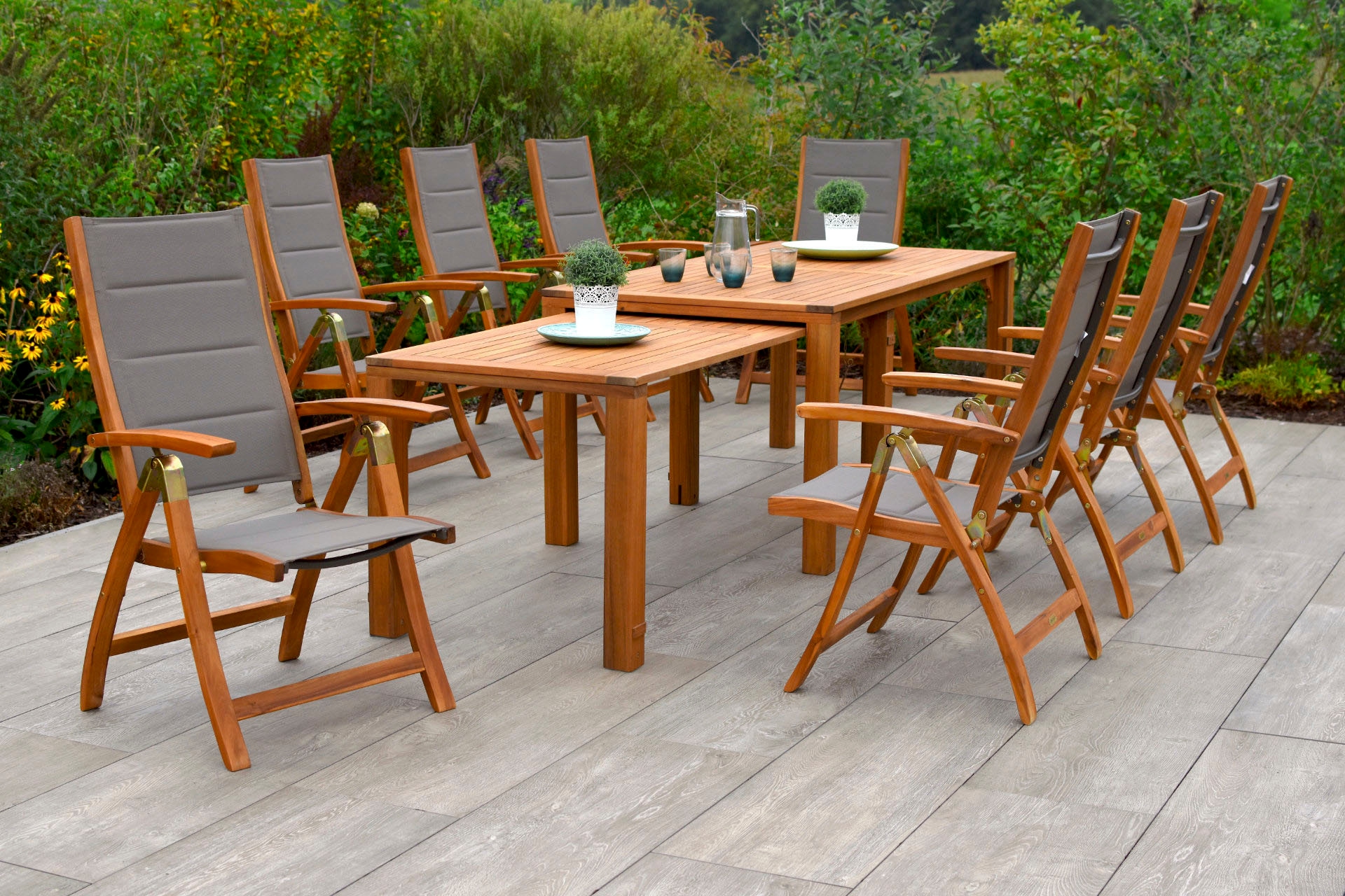 Garten-Essgruppe MERXX "Acapulco", beige (natur, grau), Polyester, Massivholz, Polyester, Sitzmöbel-Sets