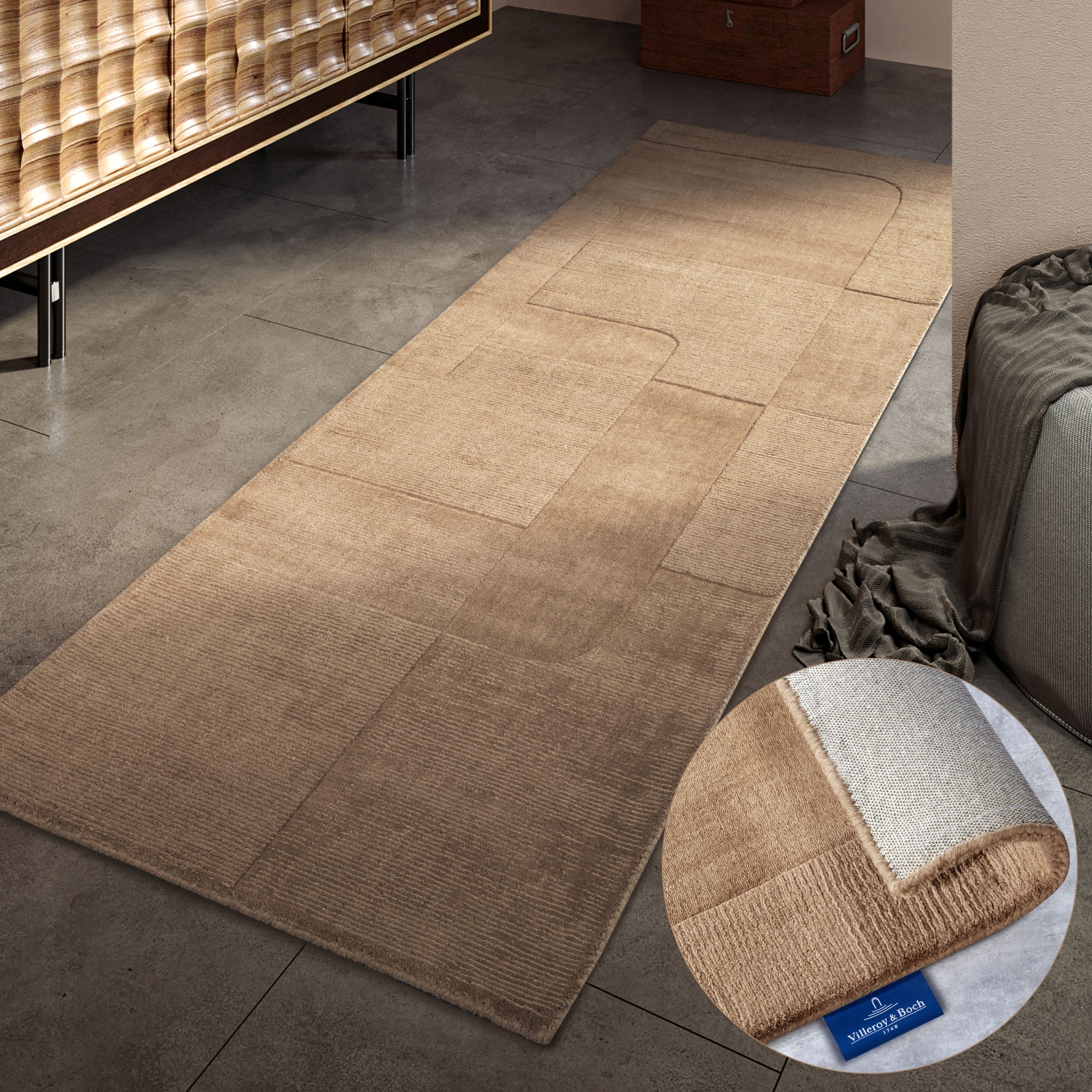 Villeroy & Boch "Charlotte" rechteckig 10 mm Höhe Läufer, Handgewebt, Wolle, Natur, Läufer, Wohnzimmer, Geometrie
