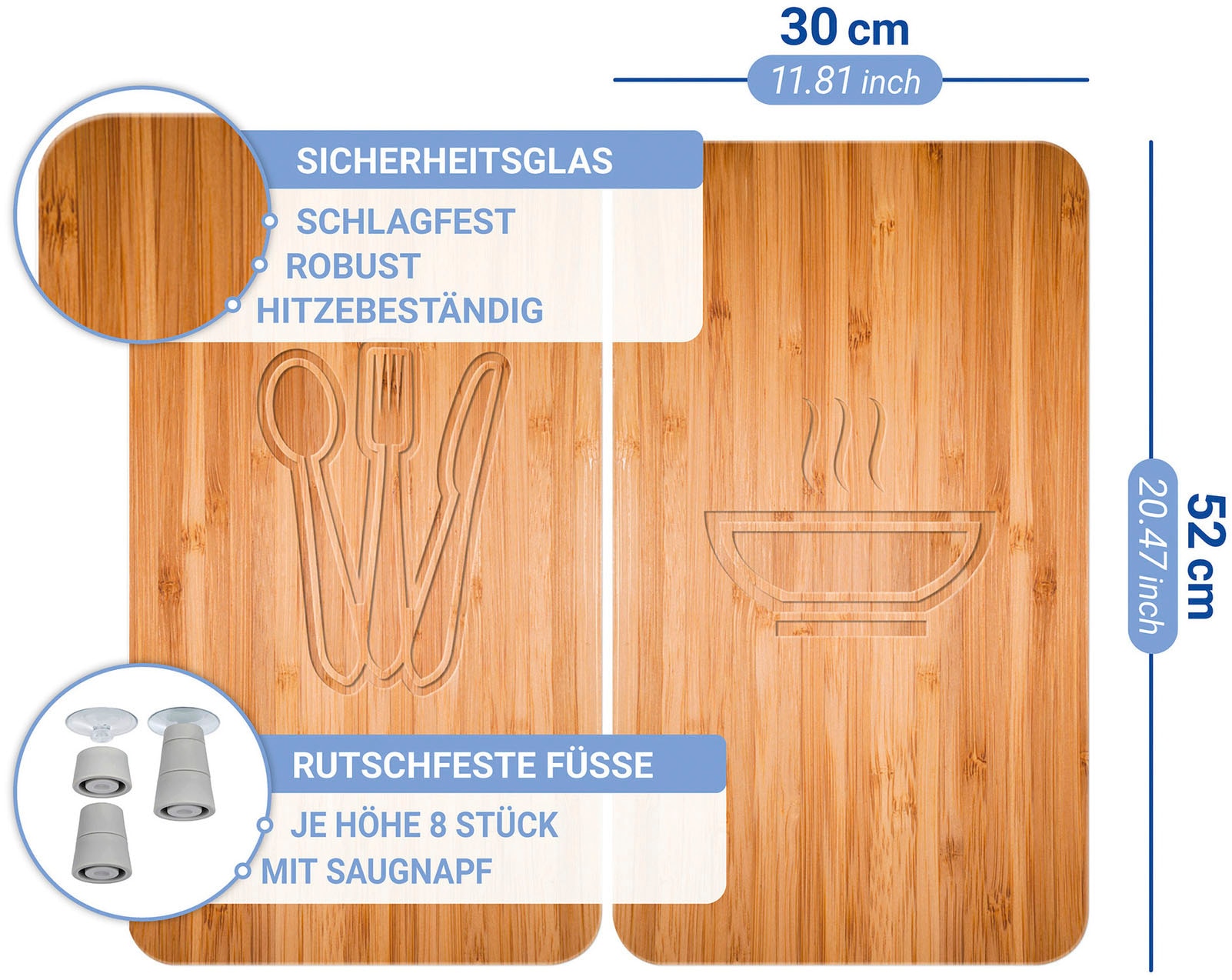 WENKO Herd-Abdeckplatte »Universal Modell Lunch«, (Set, 2 tlg.), Herdabdeckung für alle Herdarten, kratzfest, mit rutschfesten Füßen