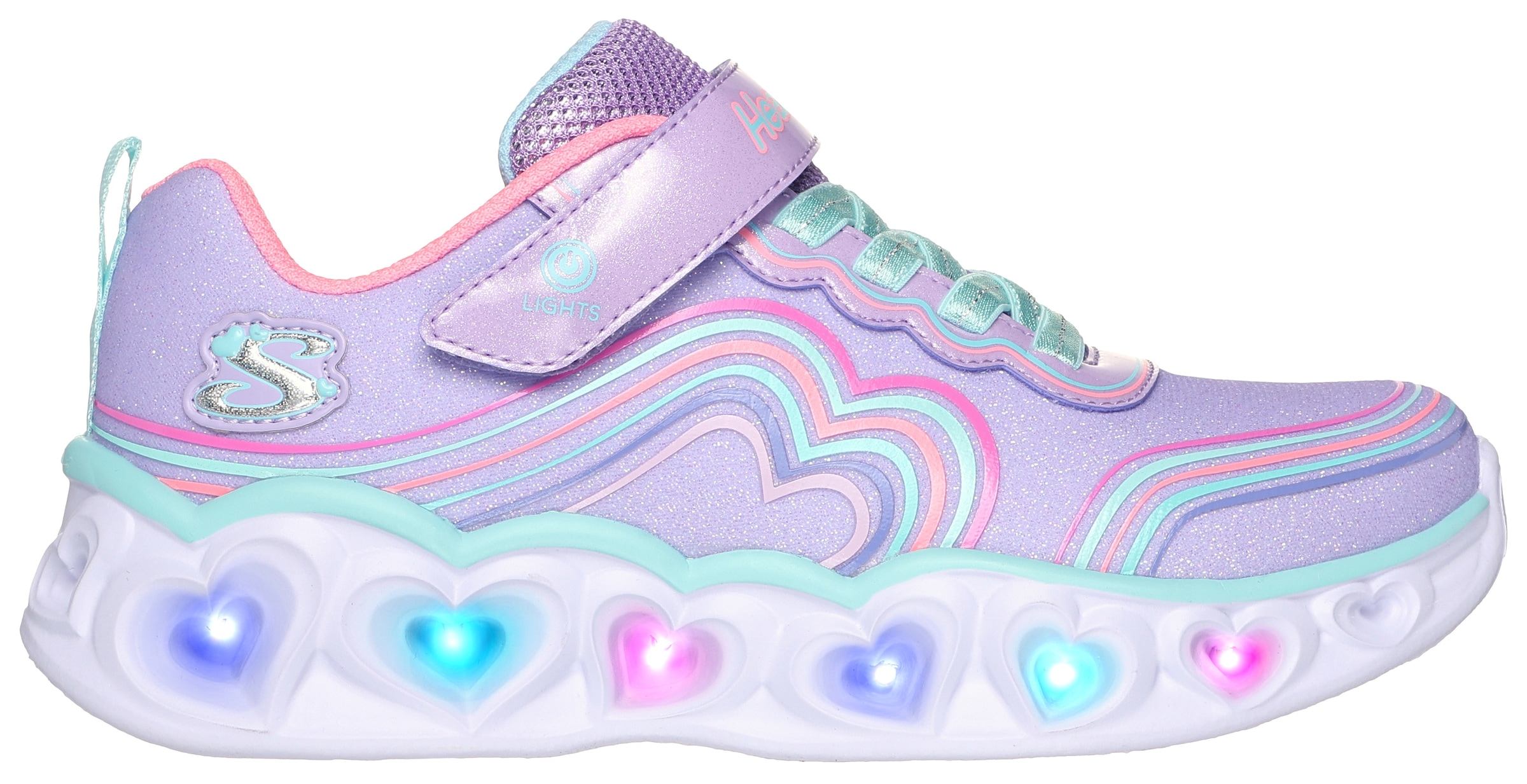 Skechers Kids Sneaker »HEART LIGHTS«, Freizeitschuh, Klettschuh, Blinkschuh mit buntem Regenbogen Stitching