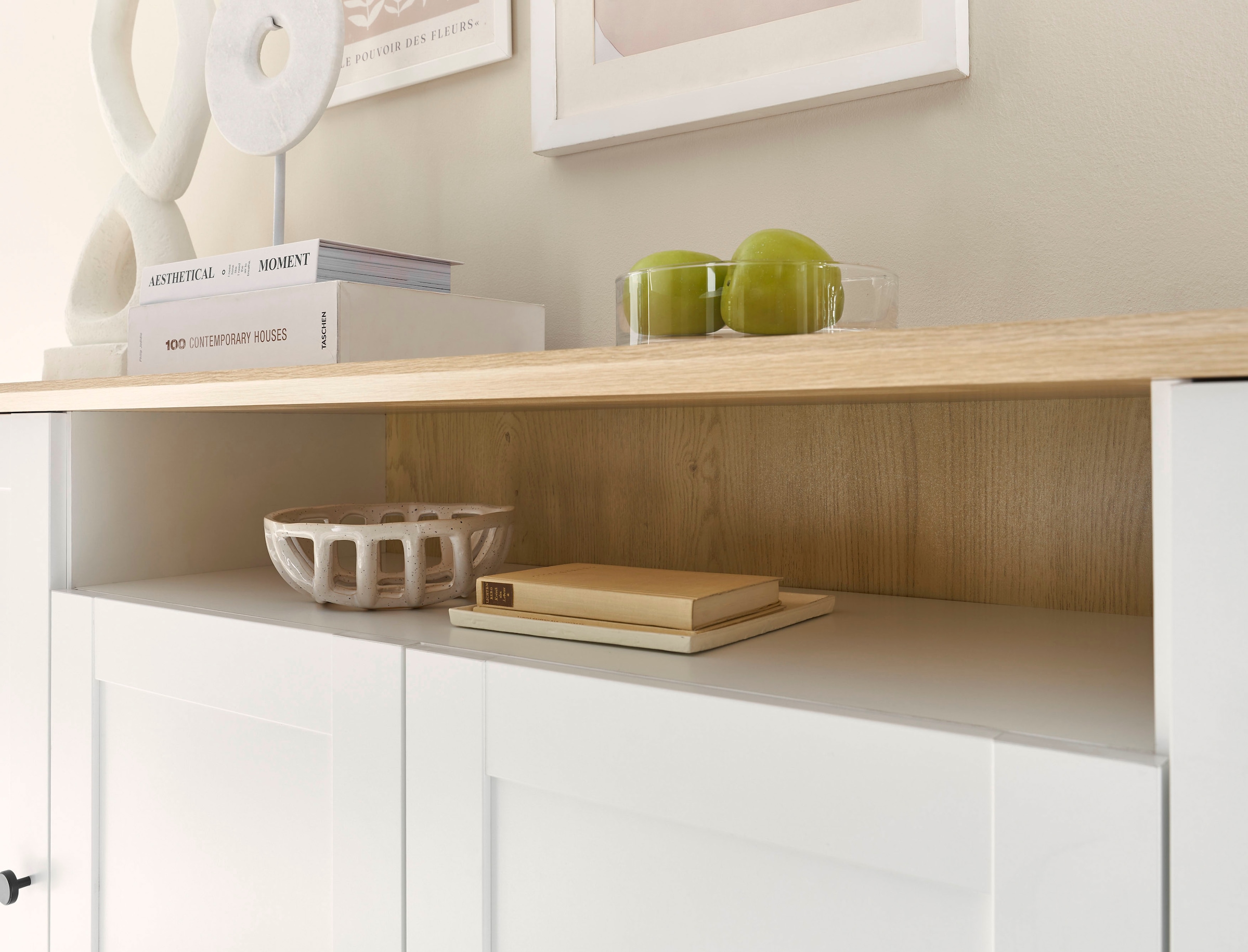 OTTO home Sideboard »Brest, Schrank im Landhausstil, Kommode, zeitloses Stauraumelement« schwarze Metallgriffe, ausreichend Stauraum, 204 cm breit