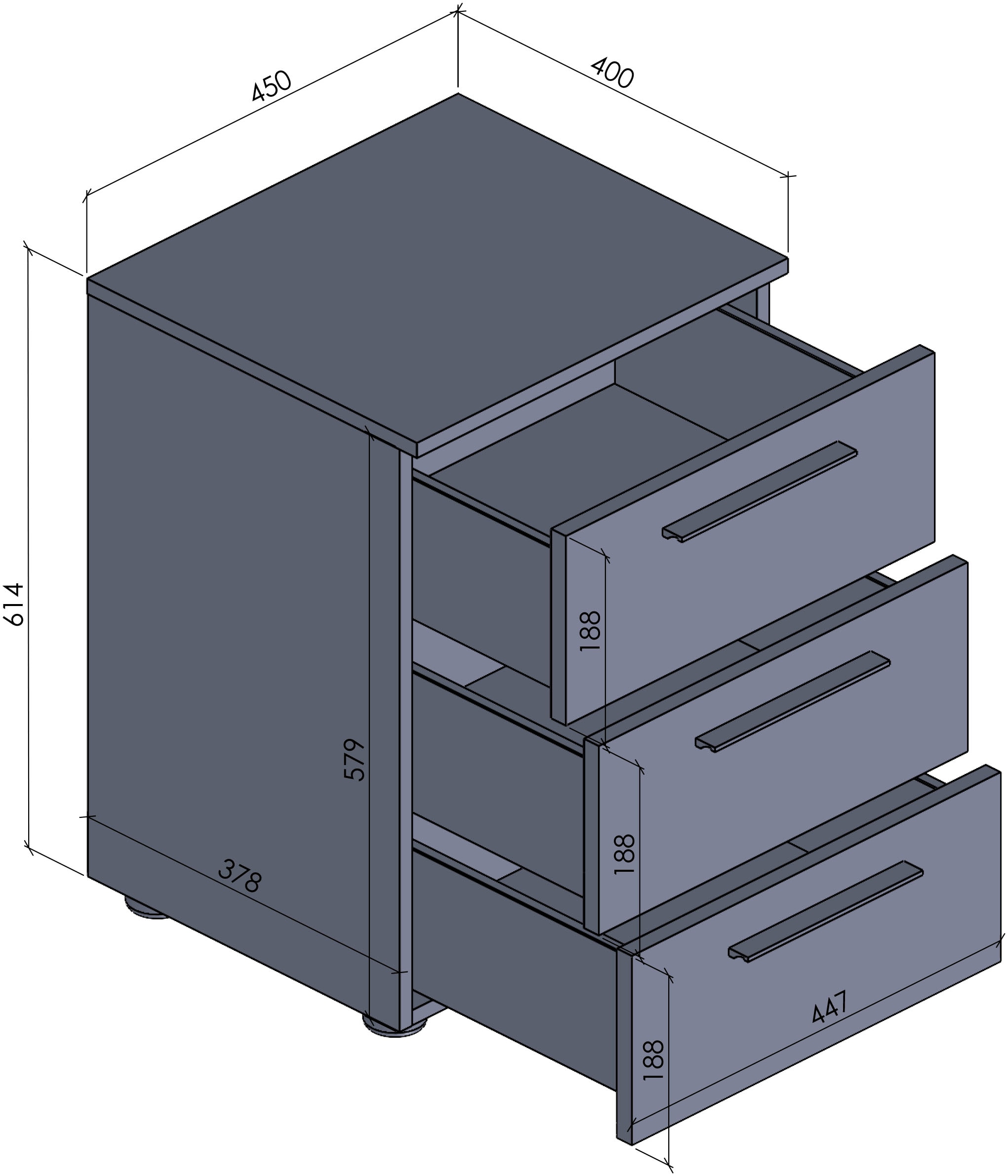 Manjana Möbel Nachtkommode »Nachtkommode mit Schwarz matten Metallgriffen«
