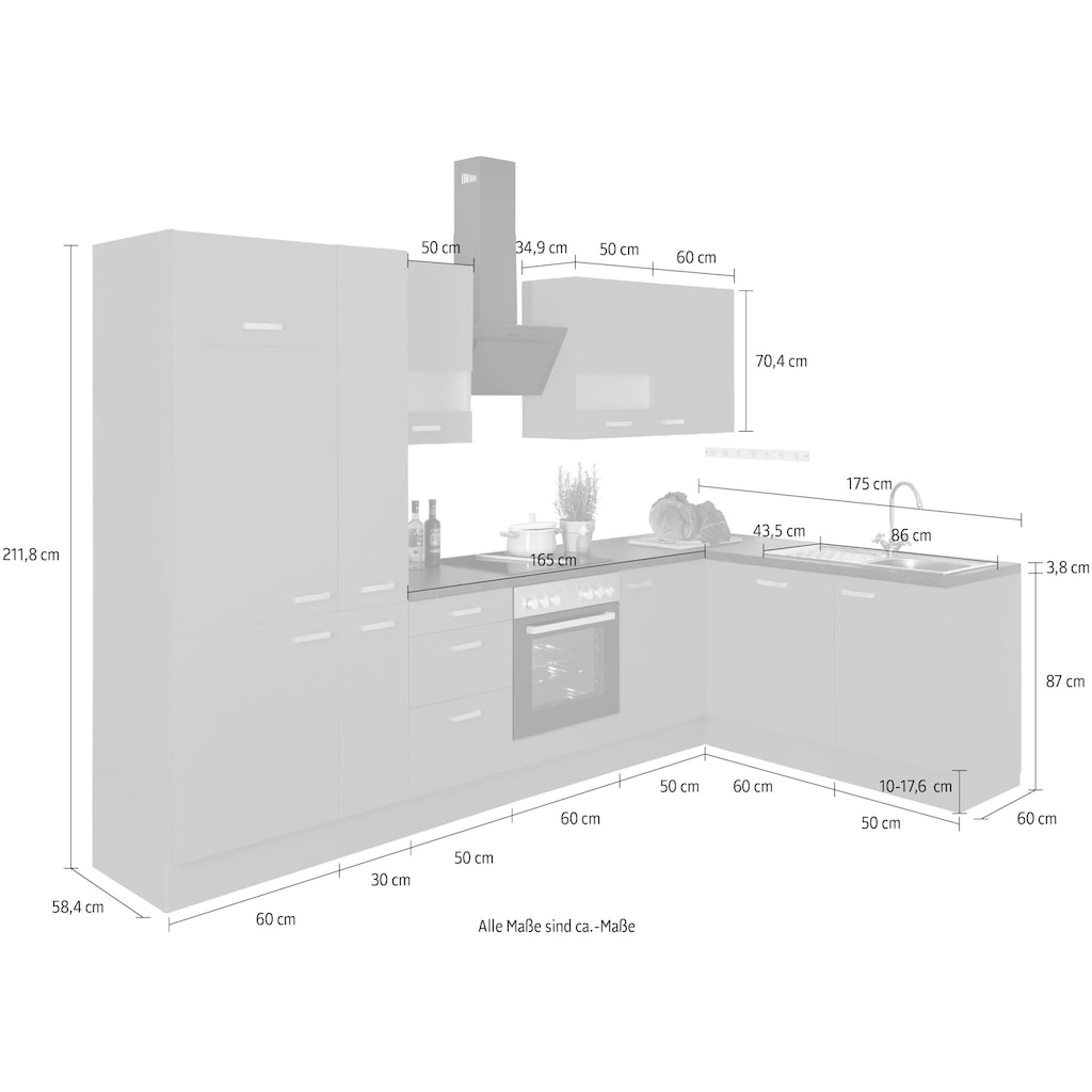 OPTIFIT Winkelküche »Parma«, mit E-Geräten, Stellbreite 315 x 175 cm