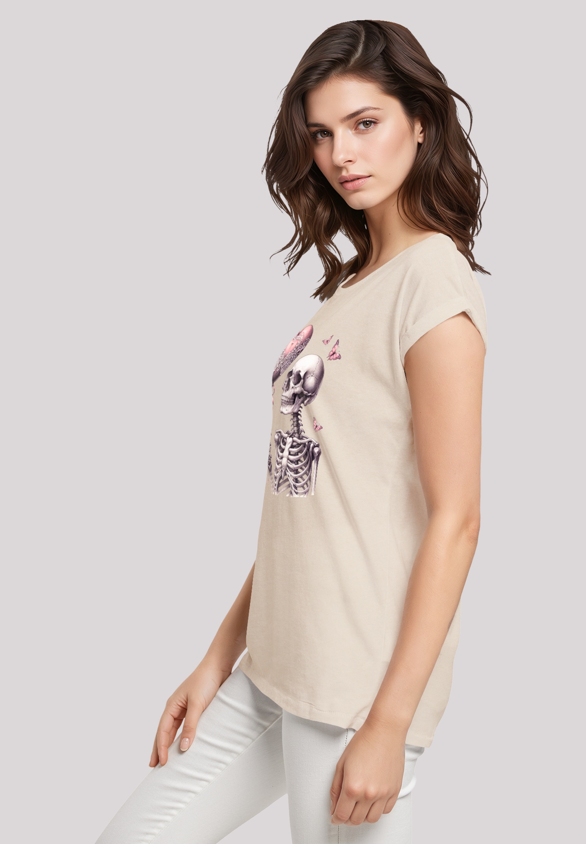F4NT4STIC T-Shirt »Skelett hält Herzballon«, Premium Qualität