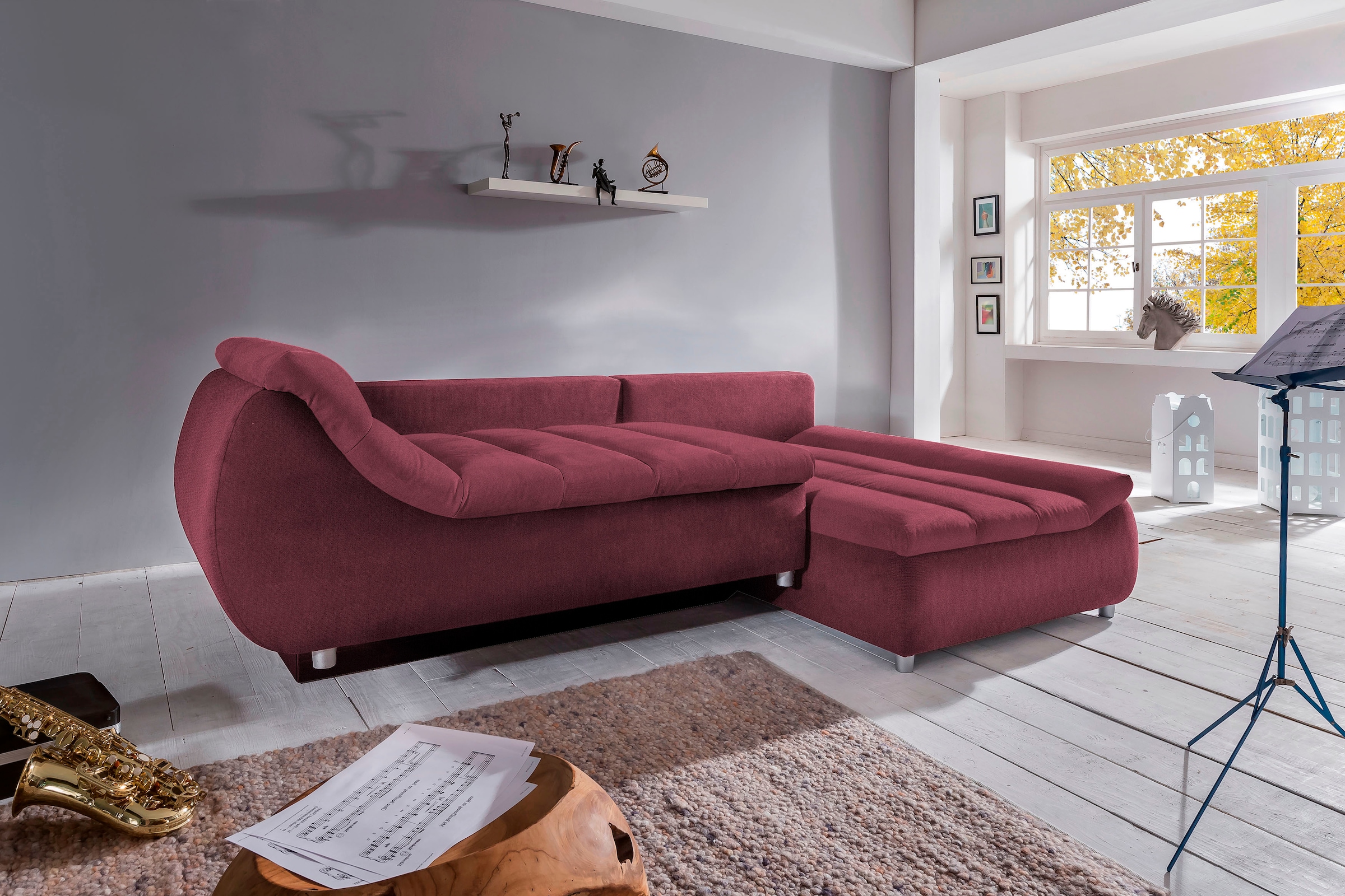 INOSIGN Ecksofa »Imola elegant und bequem, aktuelle Steppung im Sitz, L-Form«, wahlweise mit Bettfunktion