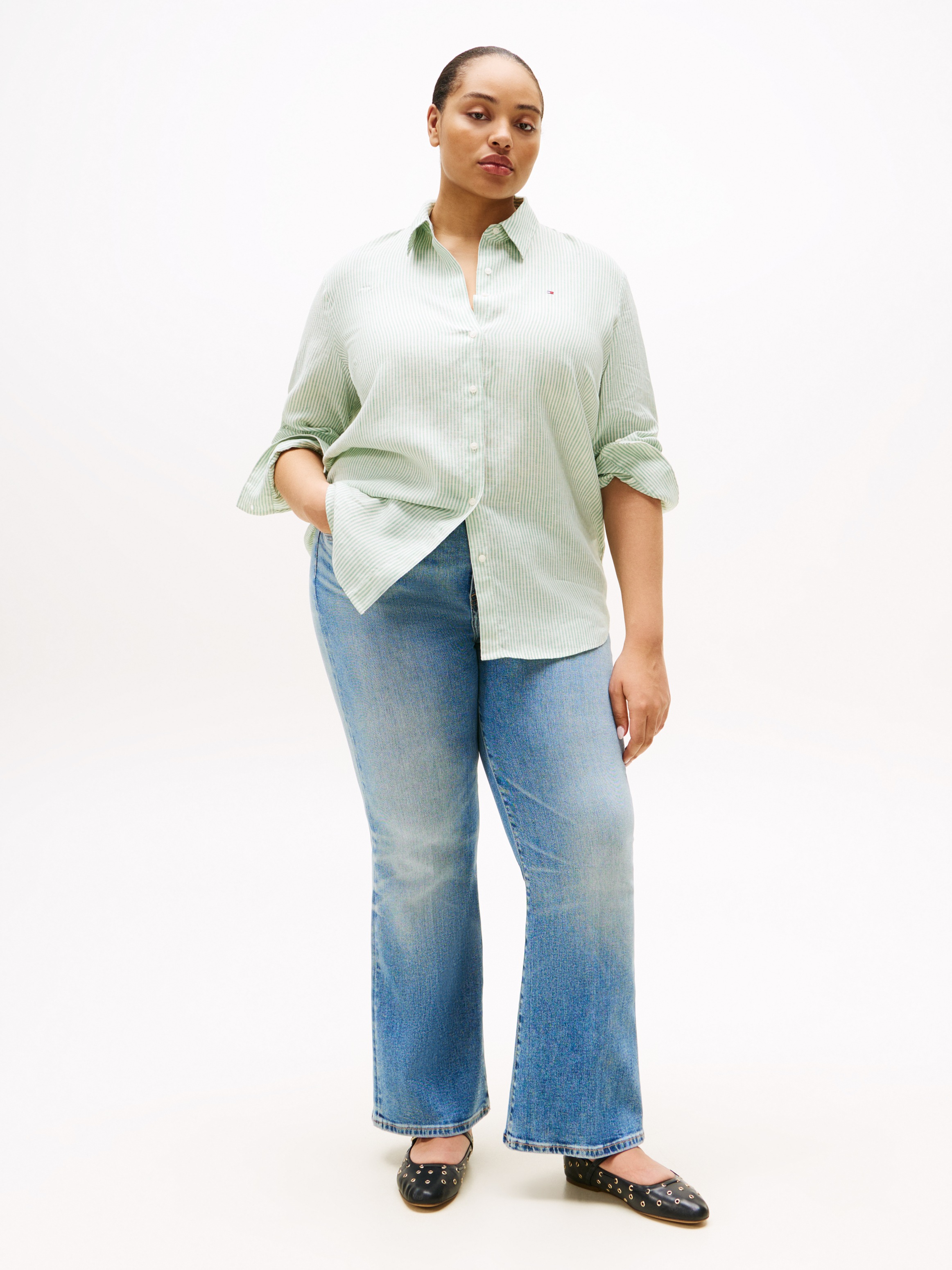 Tommy Hilfiger Curve Hemdbluse »CRV ESS LINEN RELAXED SHIRT«, in Großen Größen, Leinenqualität