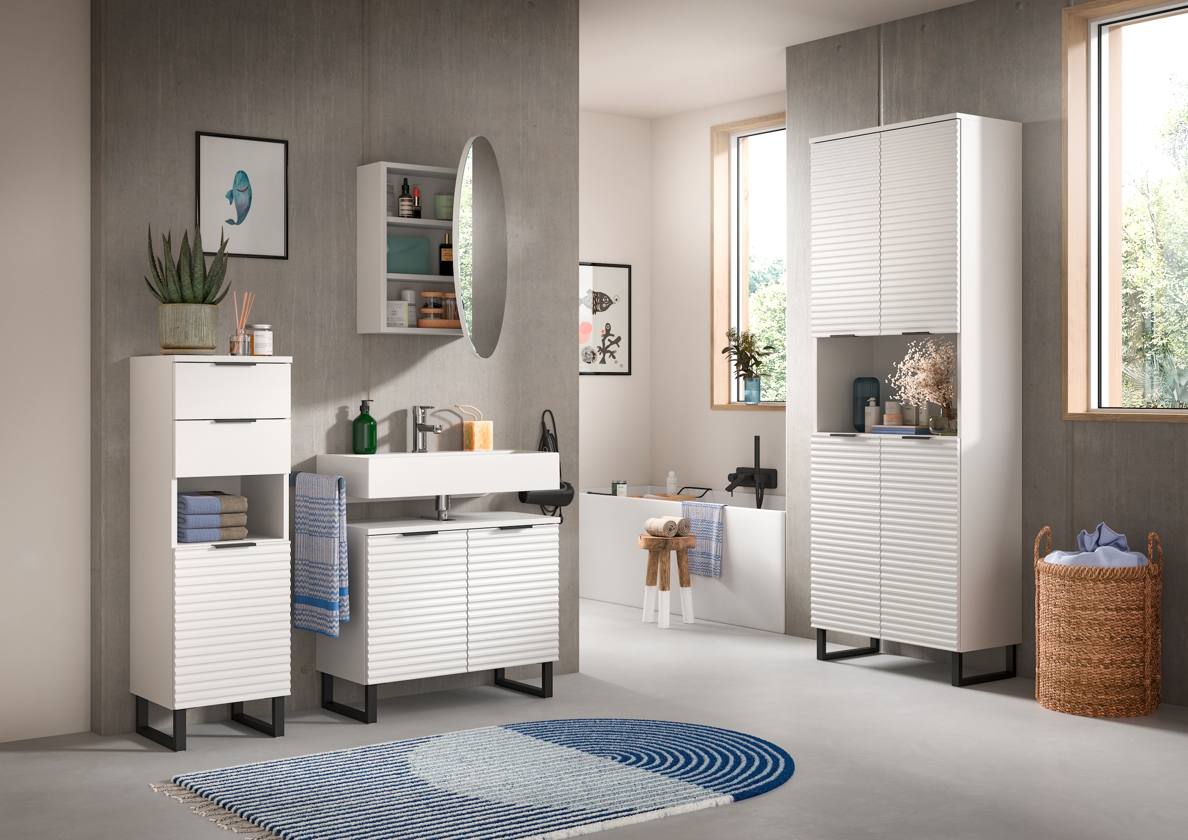 welltime Spiegelschrank »Litica, rund Ø 70cm, 1 Spiegeltür, 2 Einlegeböden«, Spiegel, Bad Schrank, Hängeschrank
