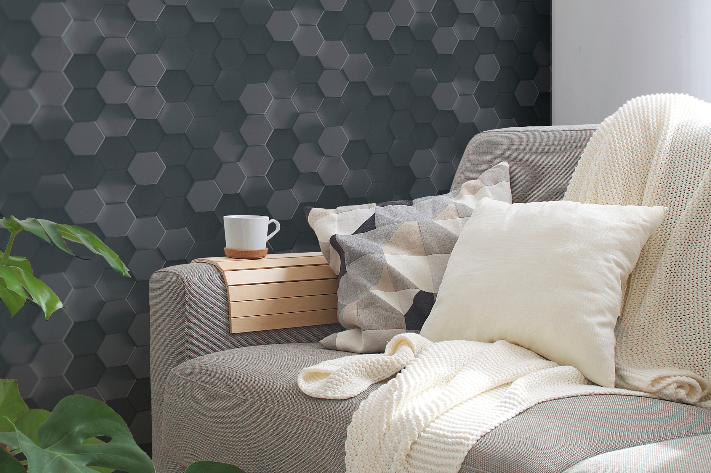 A.S. Création Vliestapete »PintWalls 3D Wabenmuster Hexagon«, matt-gemustert-neutral, 3D Tapete Grafiktapete Tapete Wabenmuster Tapeten Wohnzimmer modern
