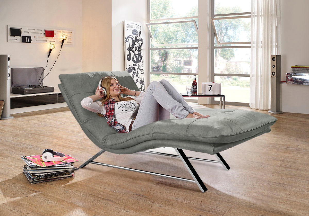 Relaxliege W.SCHILLIG "daily dreams", grau (grau s37), B:95cm H:91cm T:170cm, Stoff S37 (100% Polyester), Sofas, in Waffelkissen-Optik, wahlweise mit Motor, Kufengestell, in 2 Breiten 3