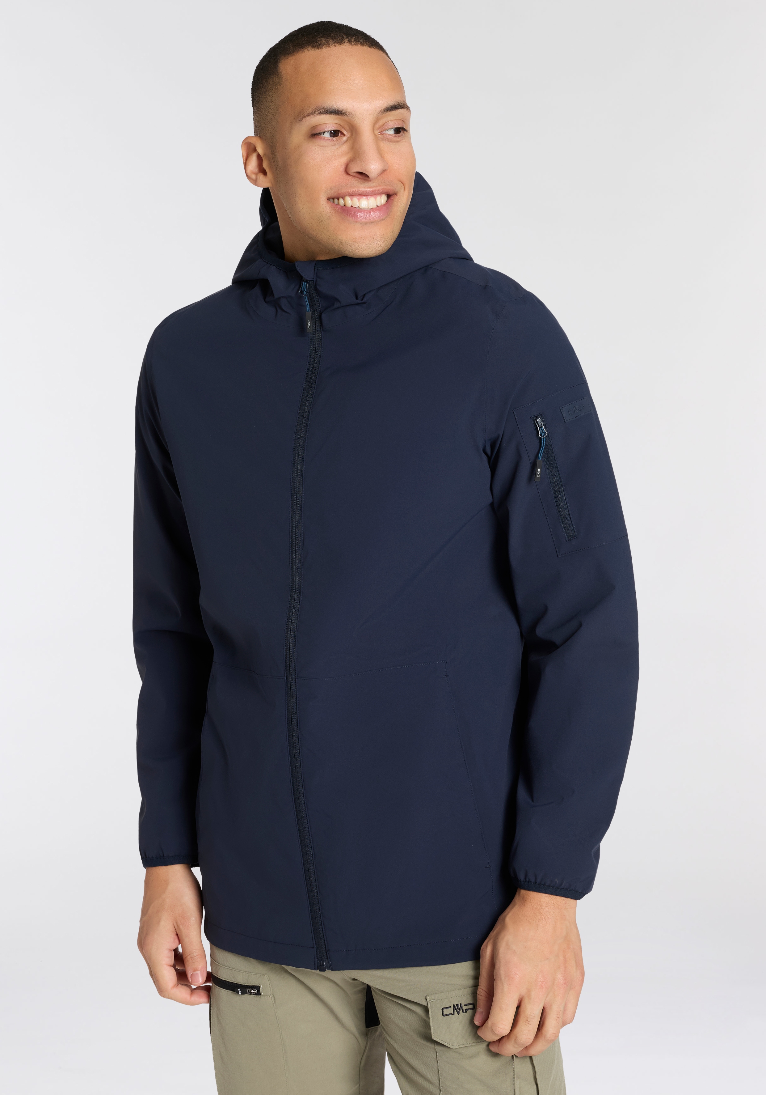 CMP Funktionsjacke mit Kapuze mit Kapuze, po-bedeckende Länge, pflegeleicht, schnell trocknend