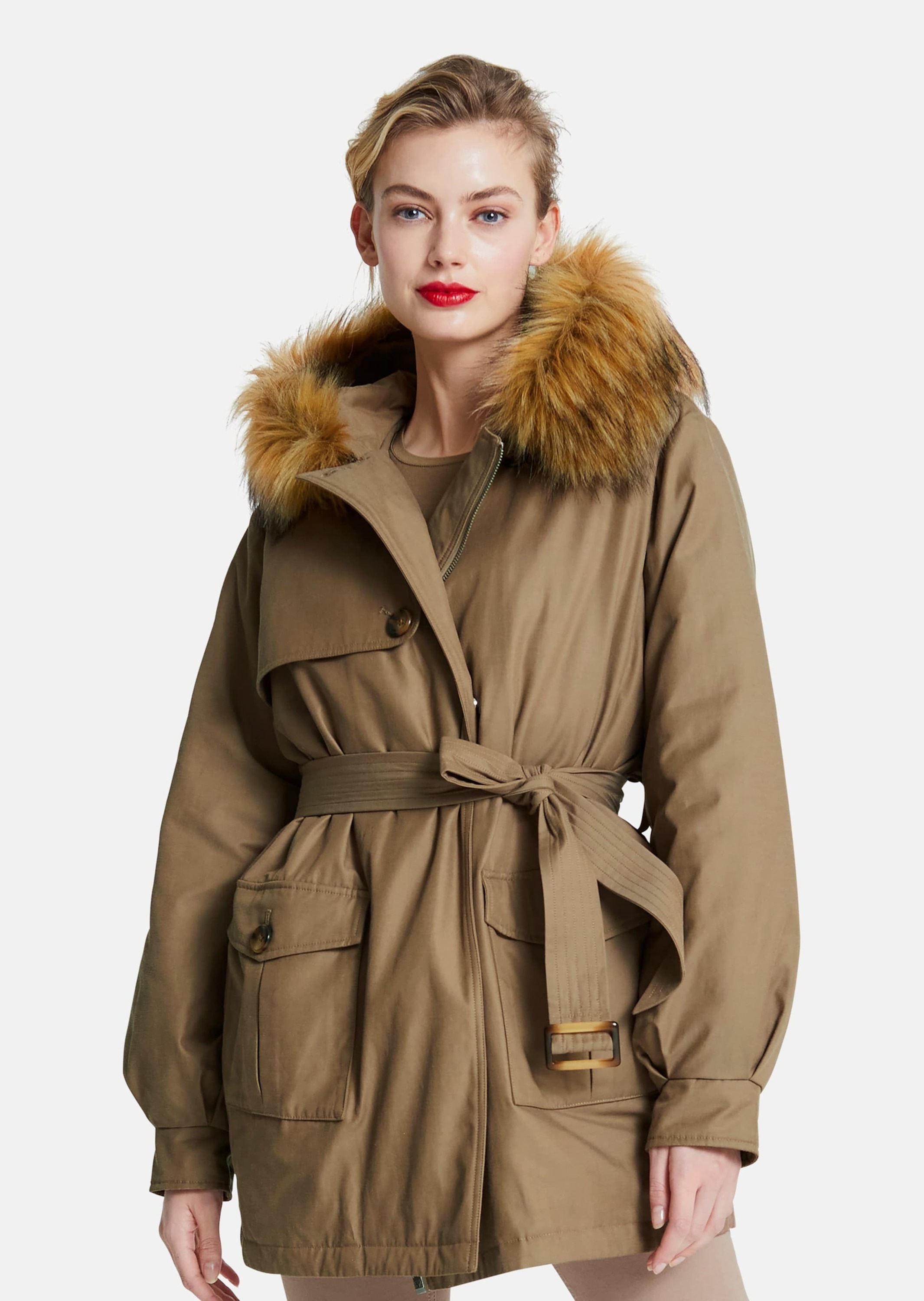 MADELEINE Trenchcoat »Parka Parka mit Kapuze und abnehmbarem Fake-Fur«