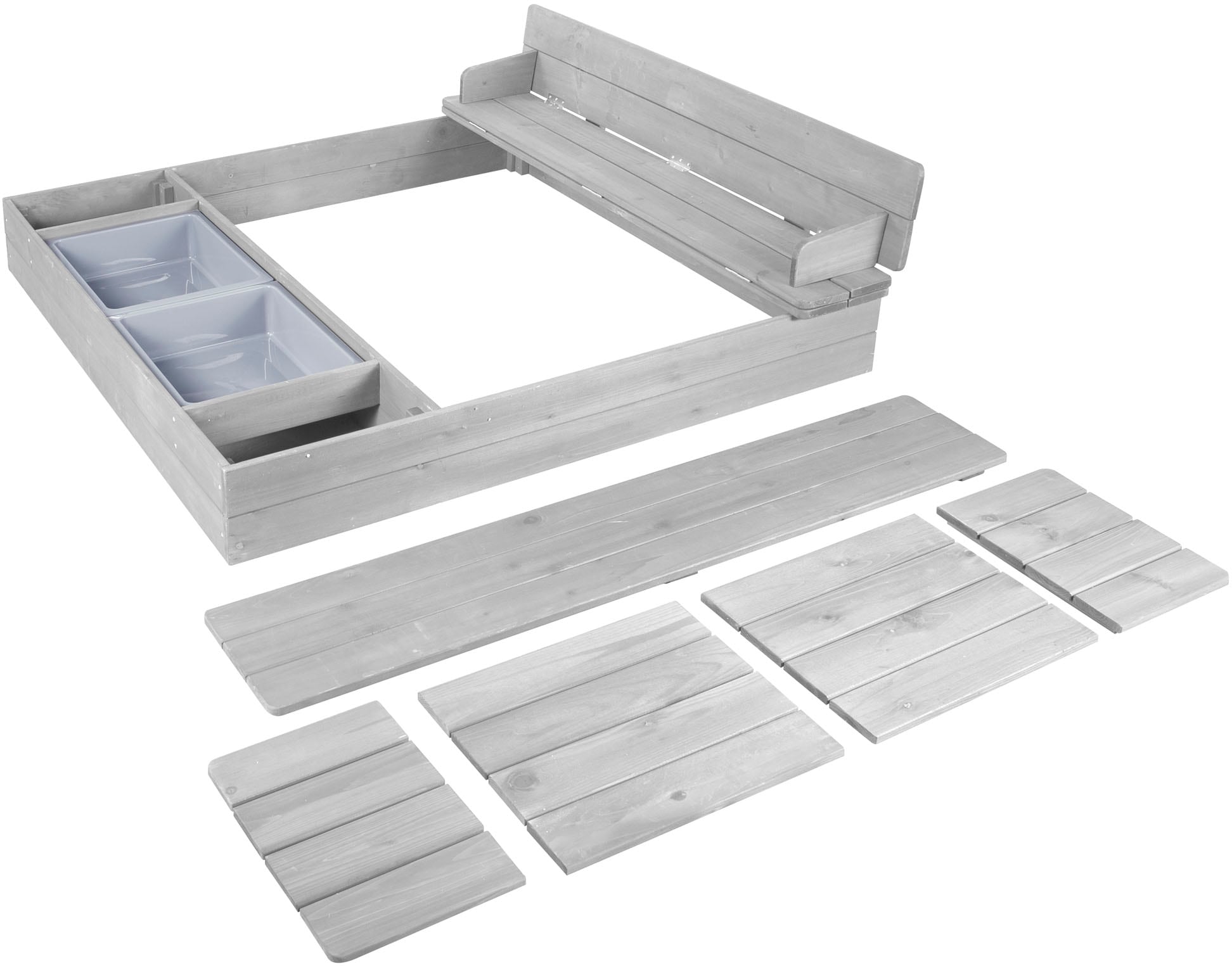 roba® Sandkasten »Outdoor+«, wetterfestes Massivholz, mit aufklappbarer Sitzbank und 2 Spielwannen