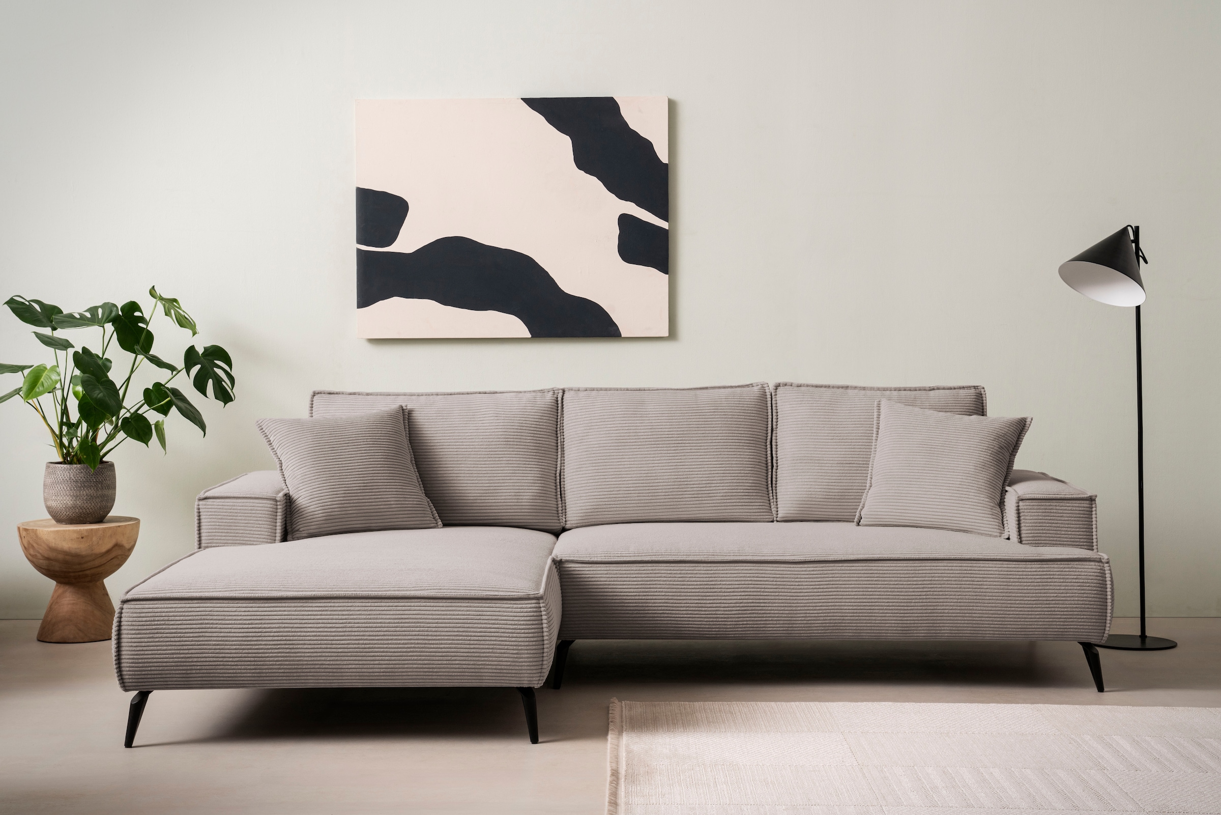 OTTO home Ecksofa "TVINNU Cord, L-Form, Breite 275 cm" wahlweise Recamiere rechts/links, schwarze Füße, bequemer Sitzkomfort