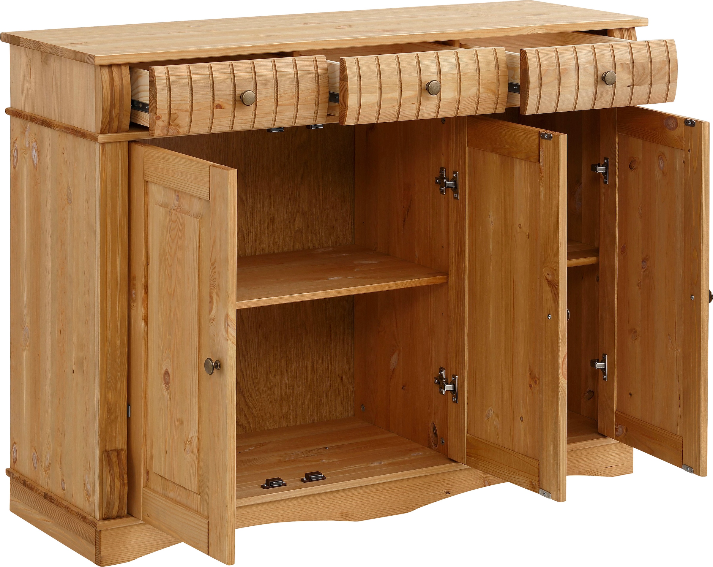 Home affaire Sideboard »Teresa«, (Maße (B/T/H): 118/40/90 cm), Kommode, 3-türig, Breite 118 cm, aus massiver Kiefer, FSC®